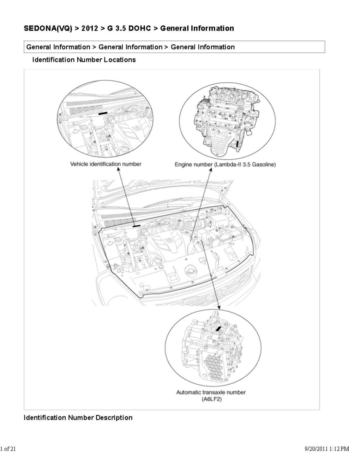 General Information - kia senoda workshop manual - SEDONA(VQ) > 2012 ...