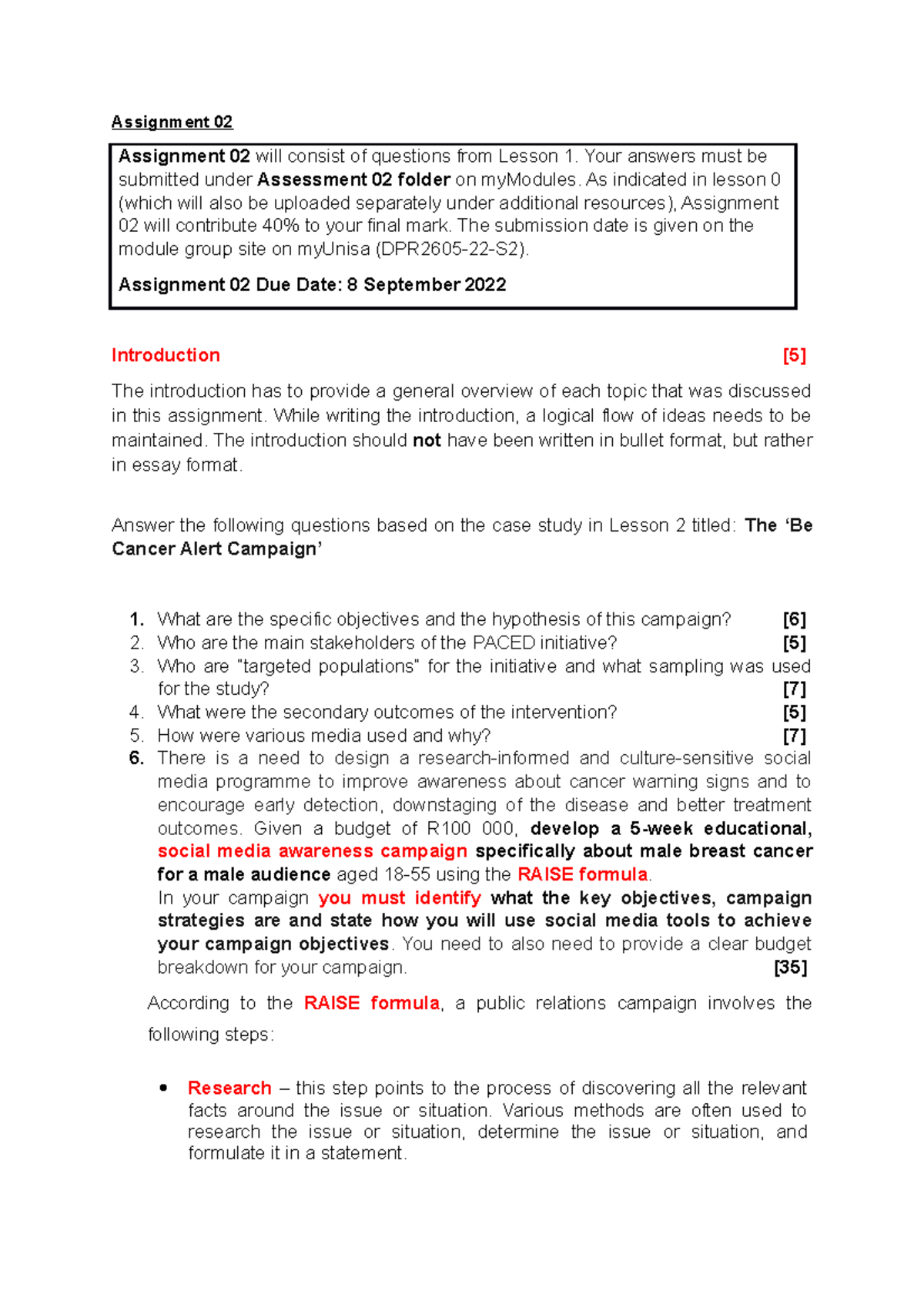 DPR2605 Assignment 02 Guidelines and Requirements S2 2022 - Studocu