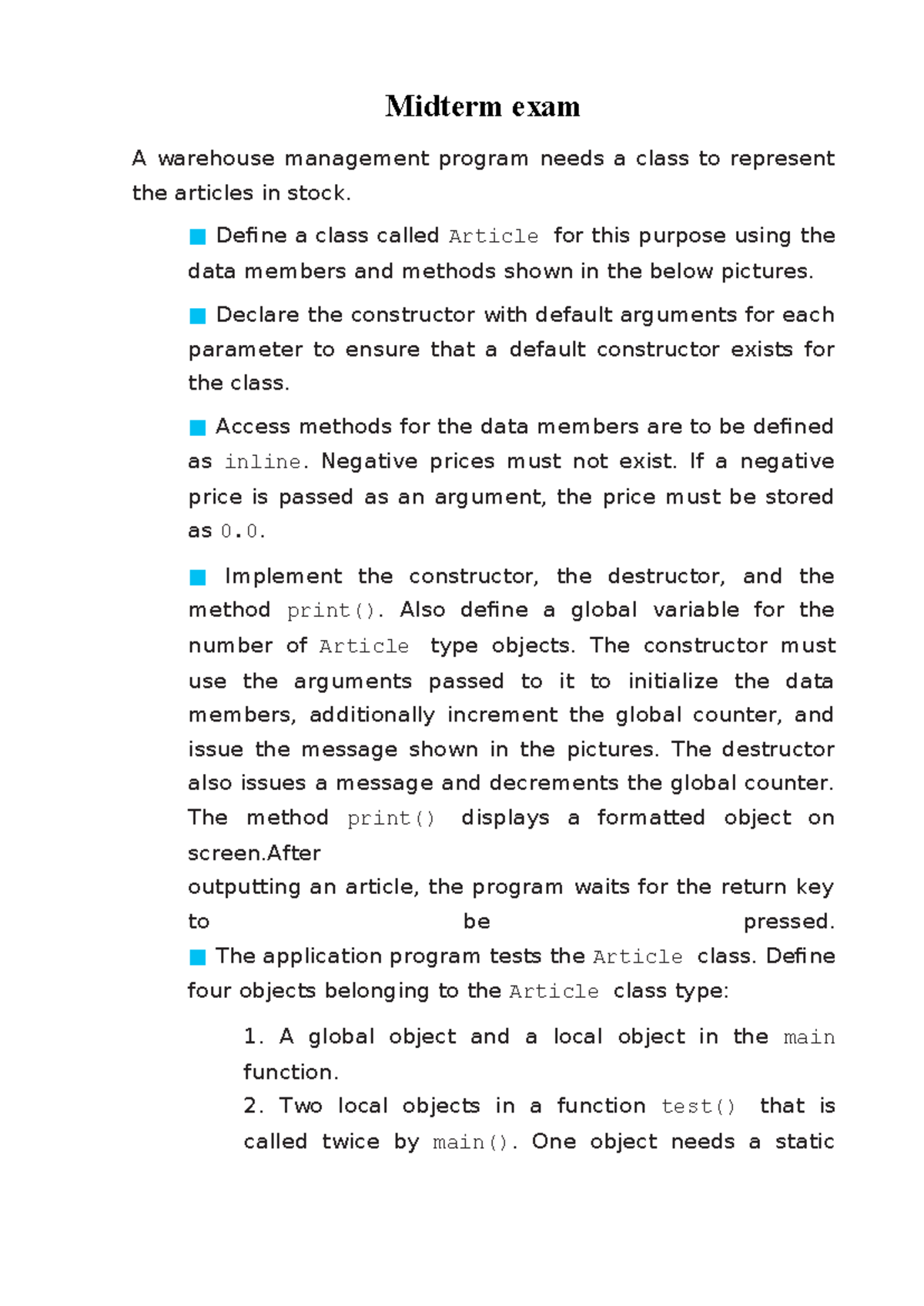 Midterm Exam 2025-2026: Article Class Implementation in C++ - Studocu