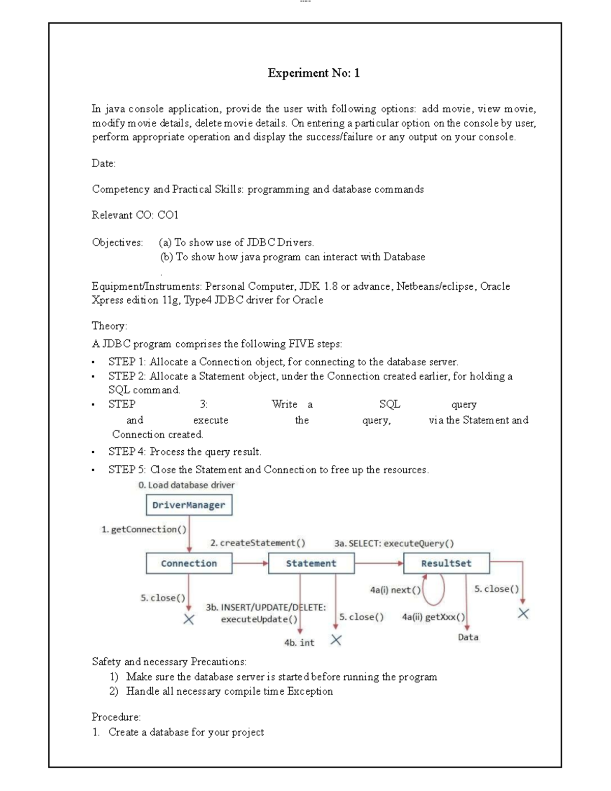 Java Lab Manual: Experiment 1 - Movie Management with JDBC (lOMoAR 5228 ...