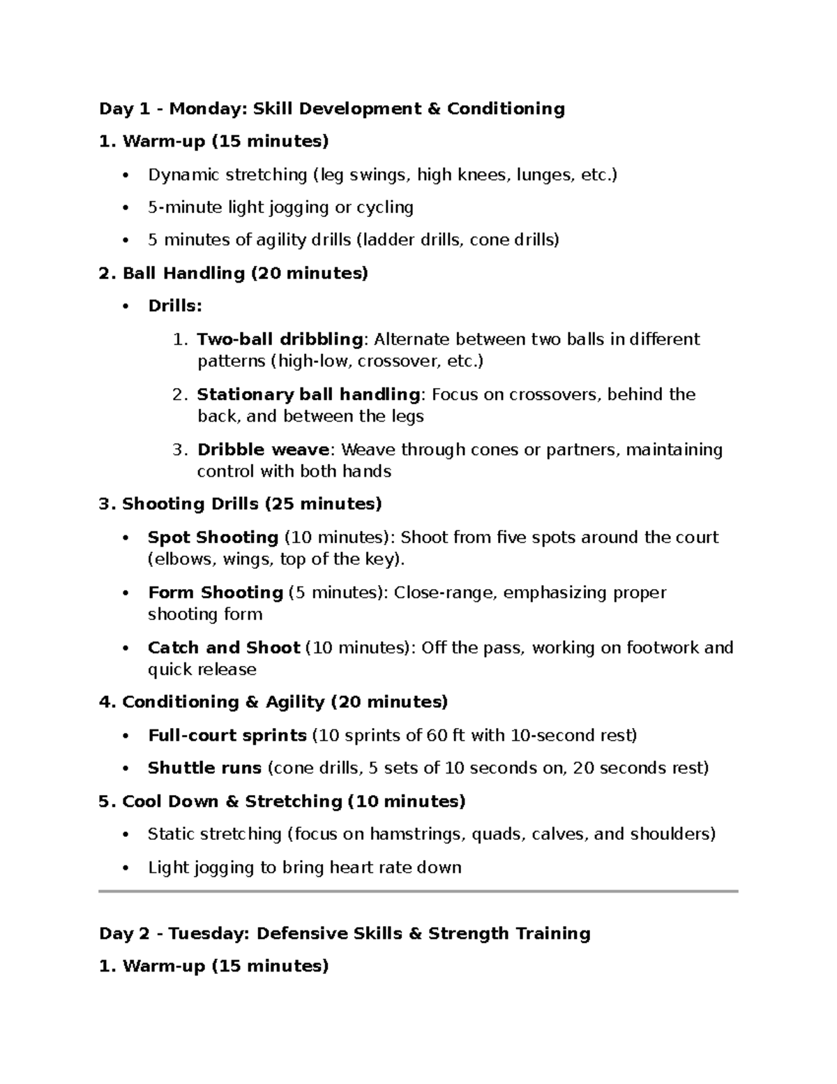 Training Program: Skill Development & Conditioning (Week Overview ...