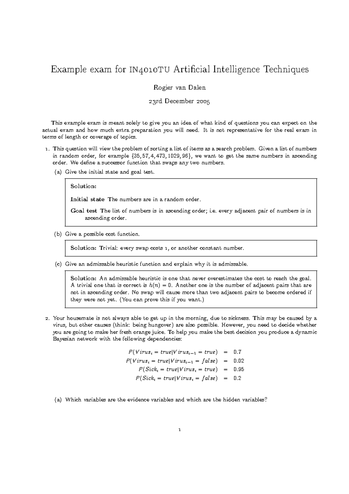 Example Exam for AI Techniques (IN4010) - Studeersnel