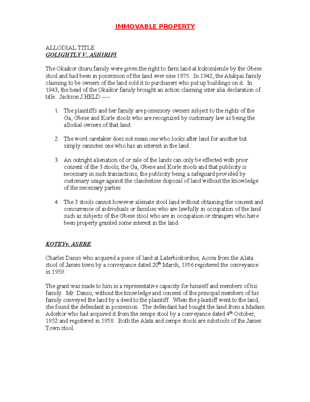 Land Law Case Briefs: Key Judgments and Principles - Studocu