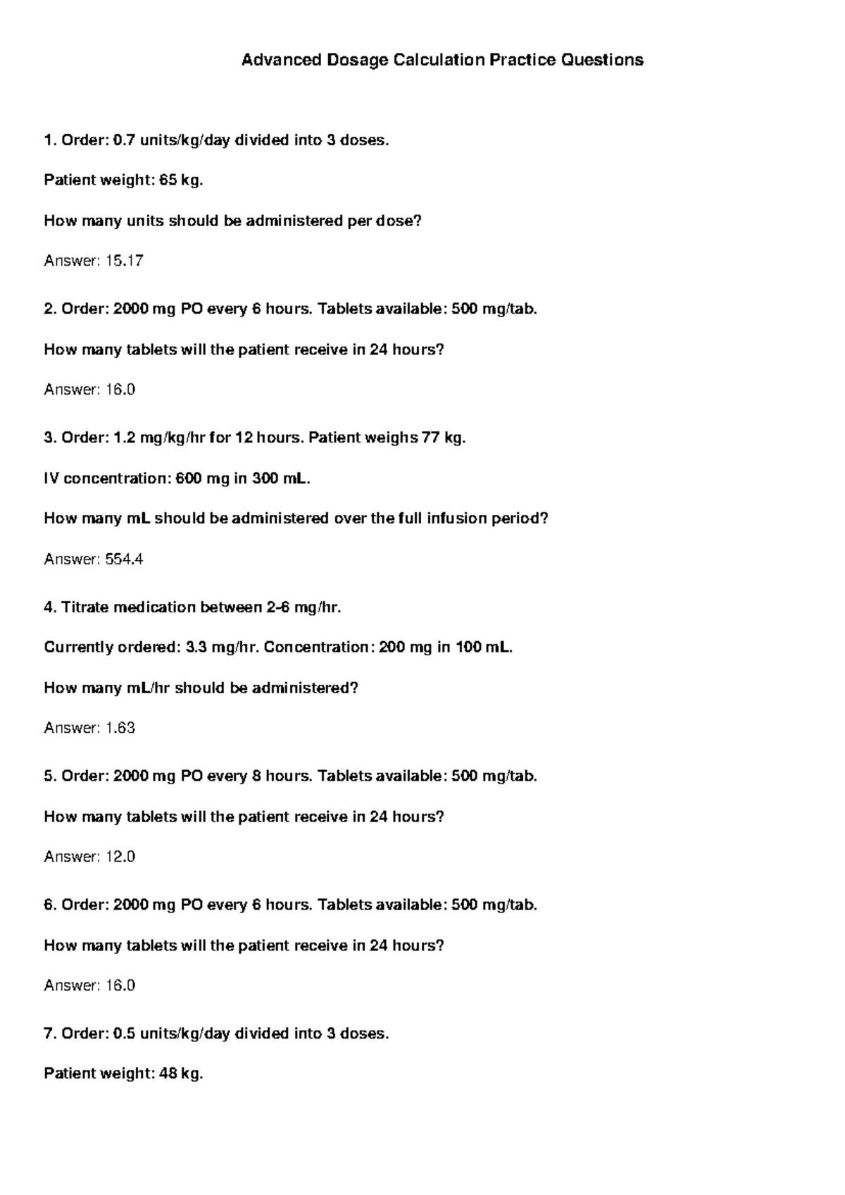 Advanced Dosage Calculation Practice Questions (ADC 101) - Studocu