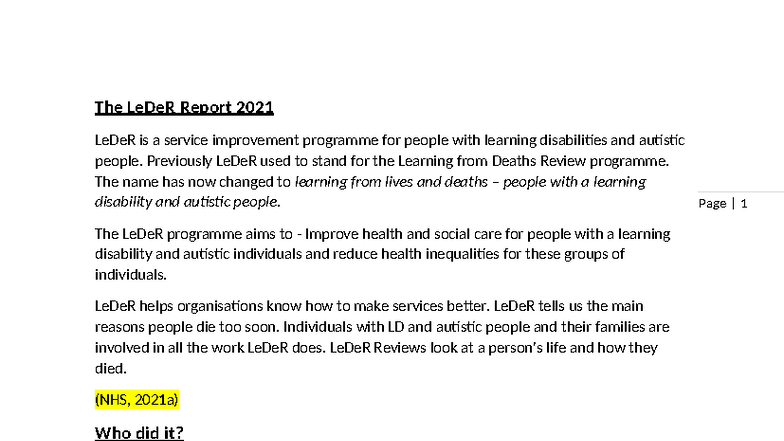 Death by Indifference: Insights from the LeDeR Report 2021 - Studocu