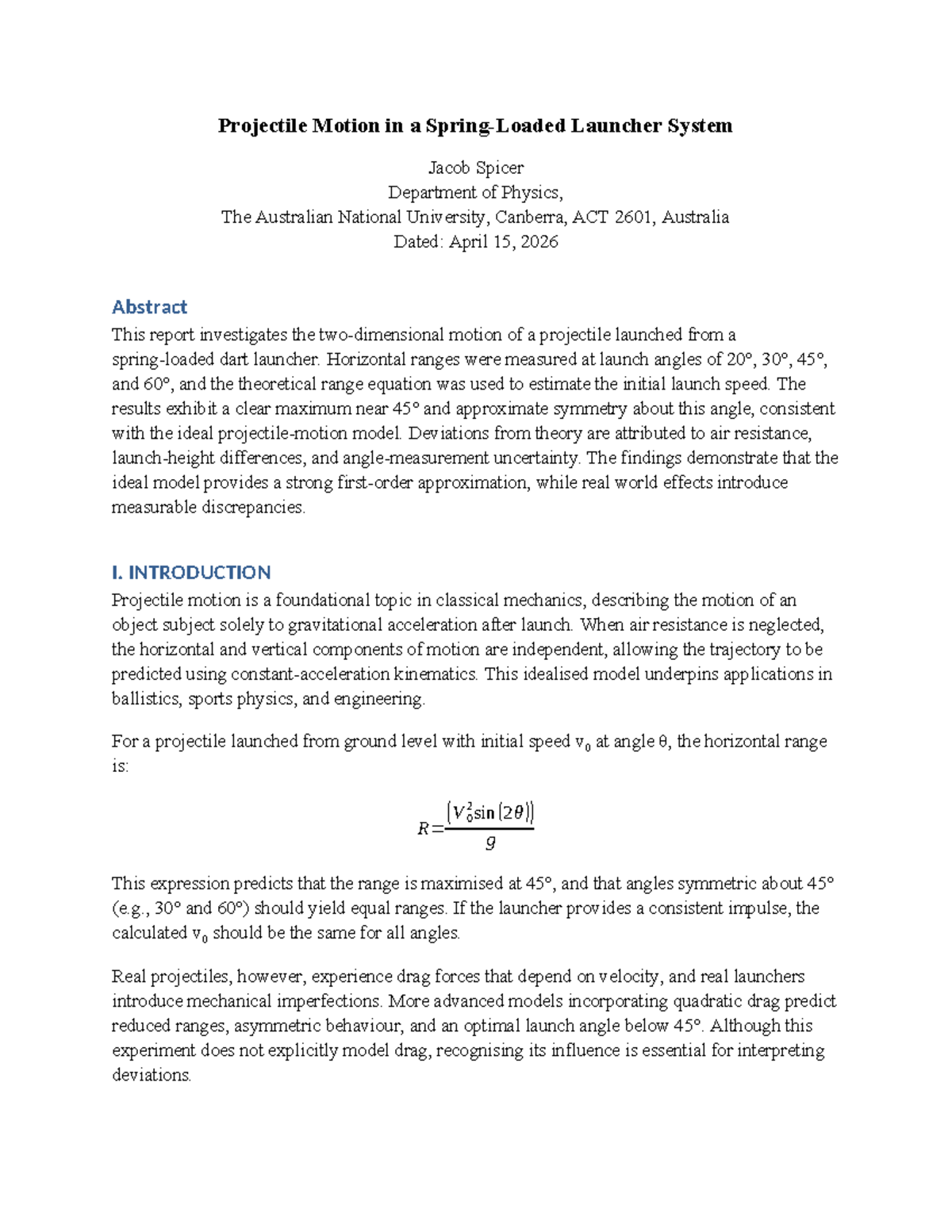 Projectile Motion Analysis: Dart Launcher System (PHYS 101) - Studocu