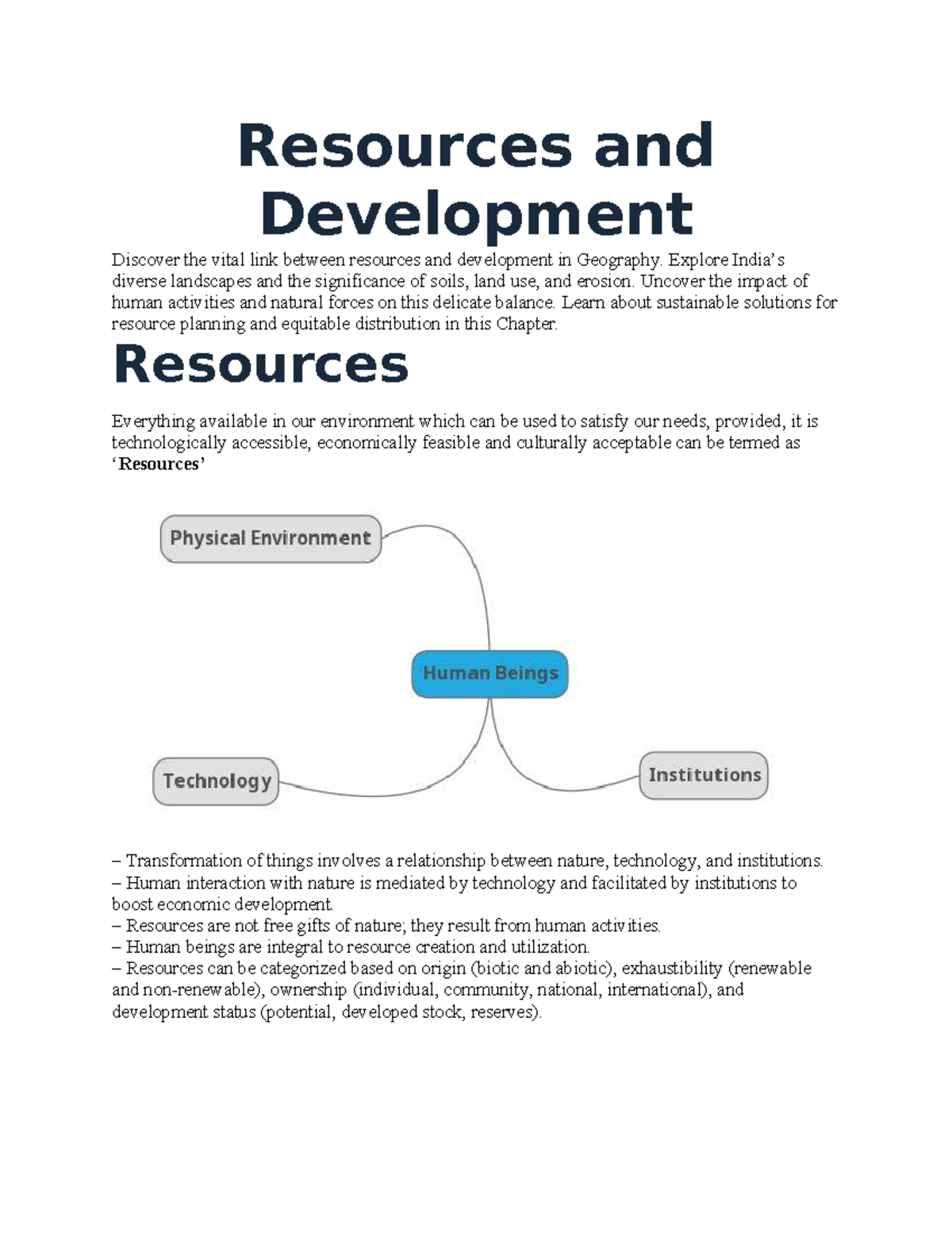 Geography Chapter: Resources and Development Insights and Solutions ...