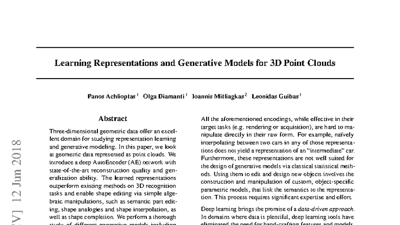 Learning Representations and Generative Models for 3D Point Clouds (CS ...