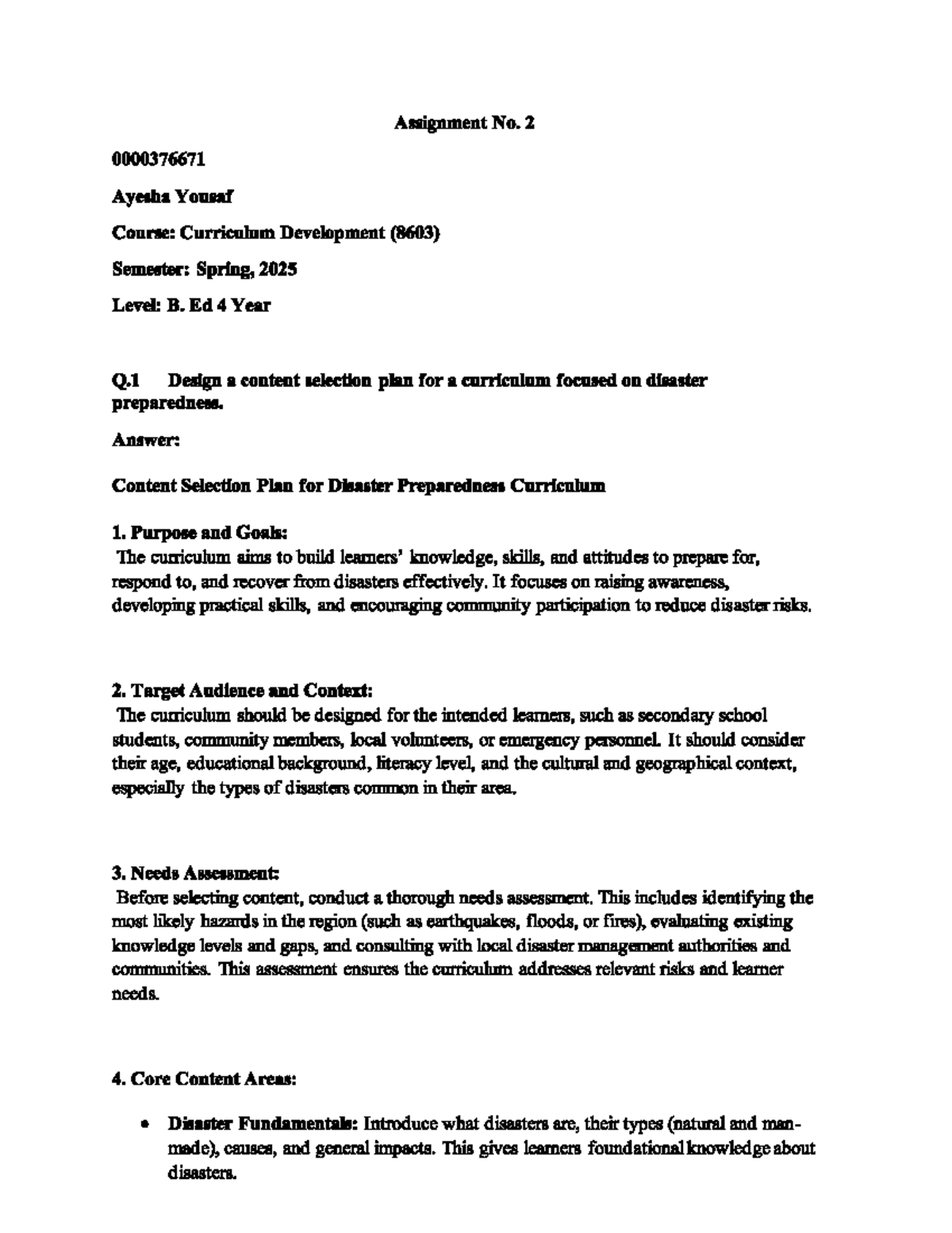 Curriculum Development Strategies for Disaster Preparedness (8603 ...