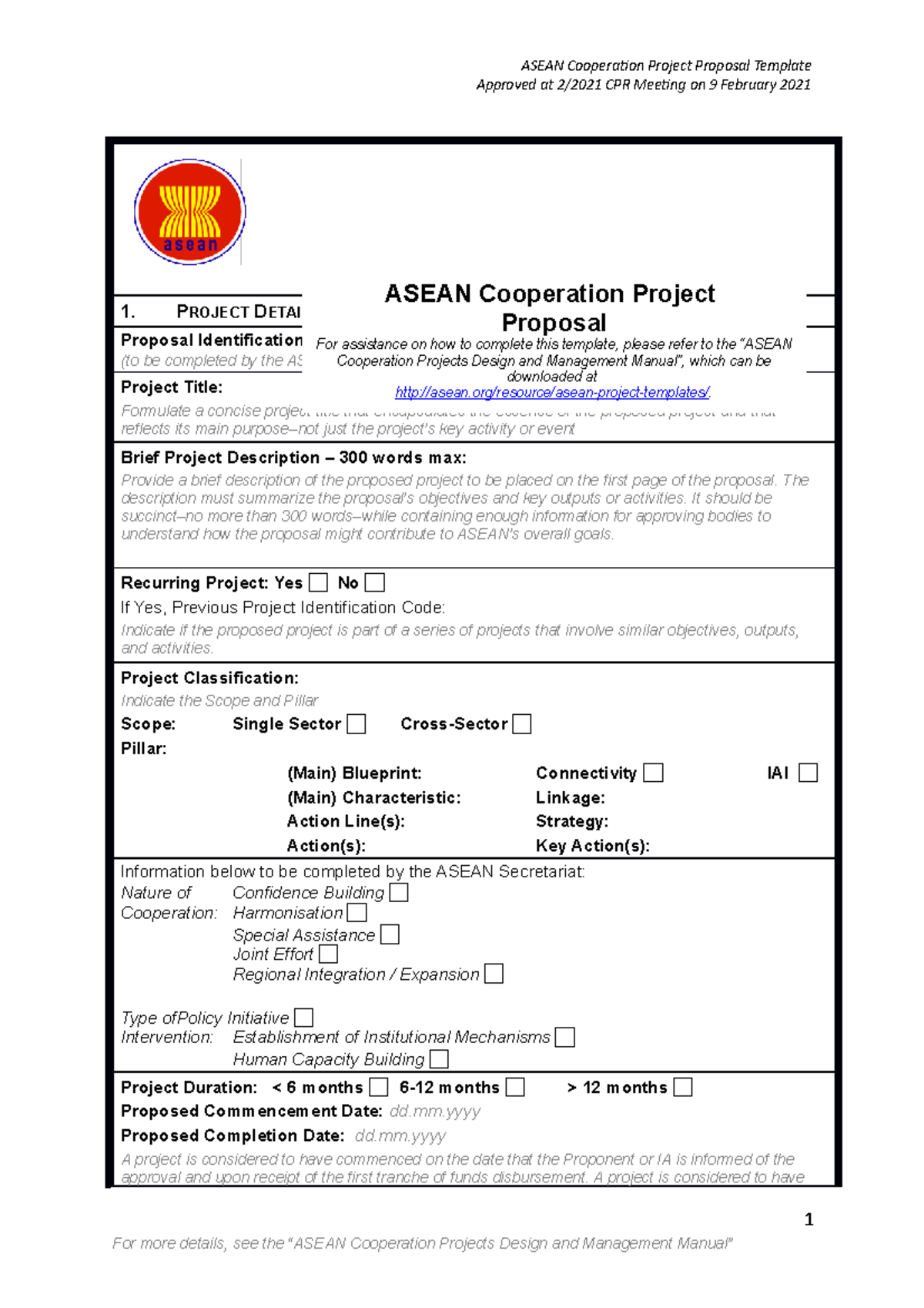 ASEAN Cooperation Project Proposal Template - Guidance & Structure ...