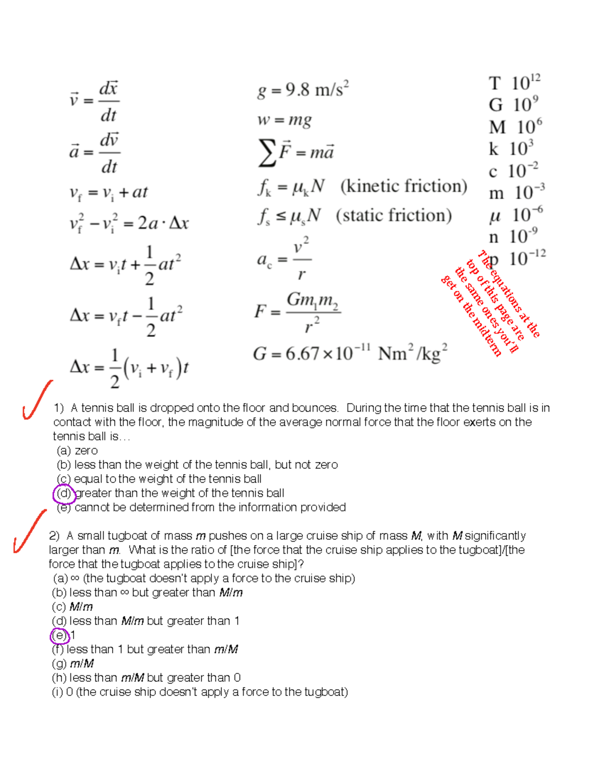 Physics midterm 1 practice test - A tennis ball is dropped onto the ...