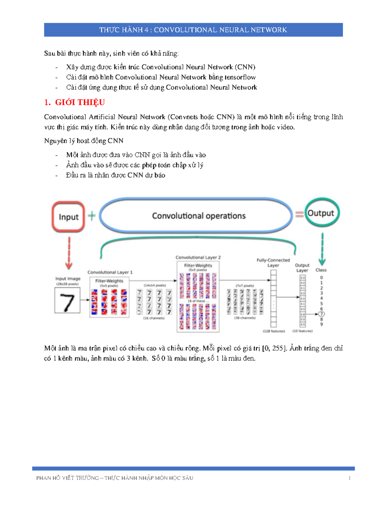 THỰC HÀNH 4: XÂY DỰNG VÀ CÀI ĐẶT CNN TRONG DEEP LEARNING - Studocu