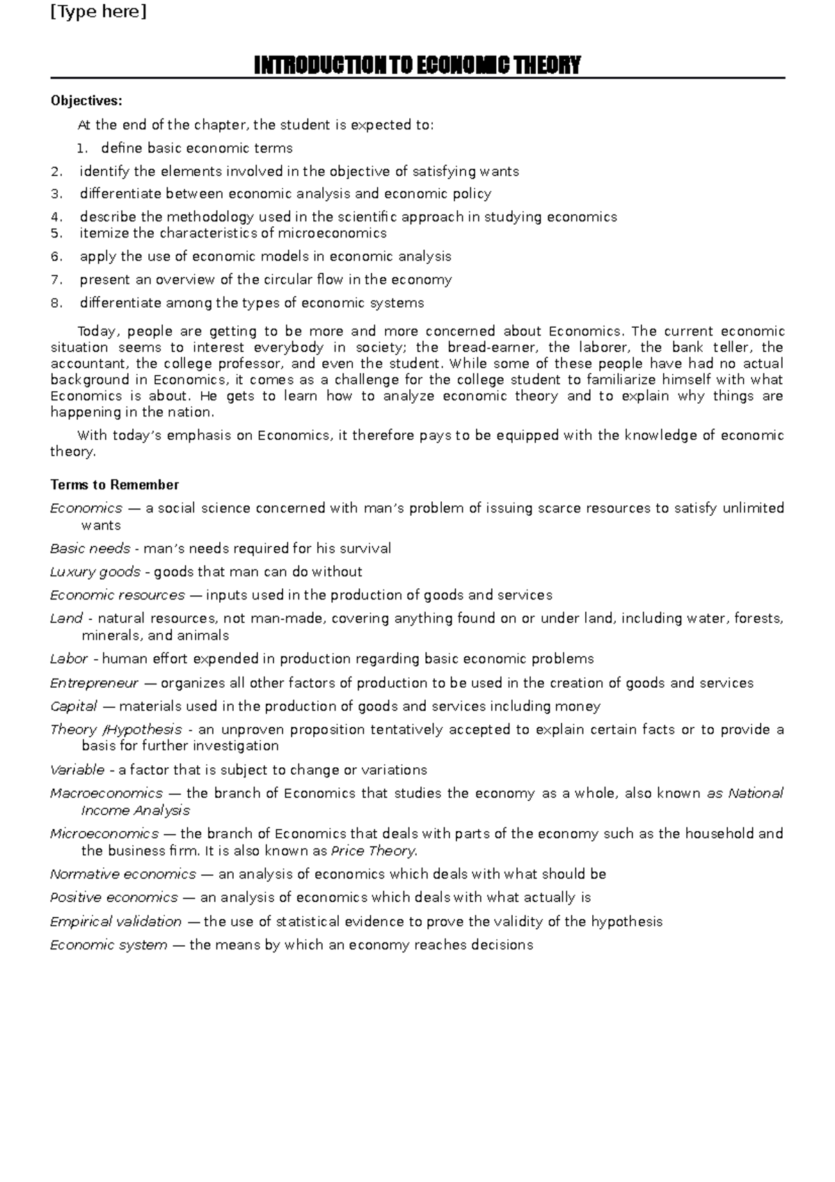 Introduction to Economic Theory - Microeconomics Chapter 1 - Studocu