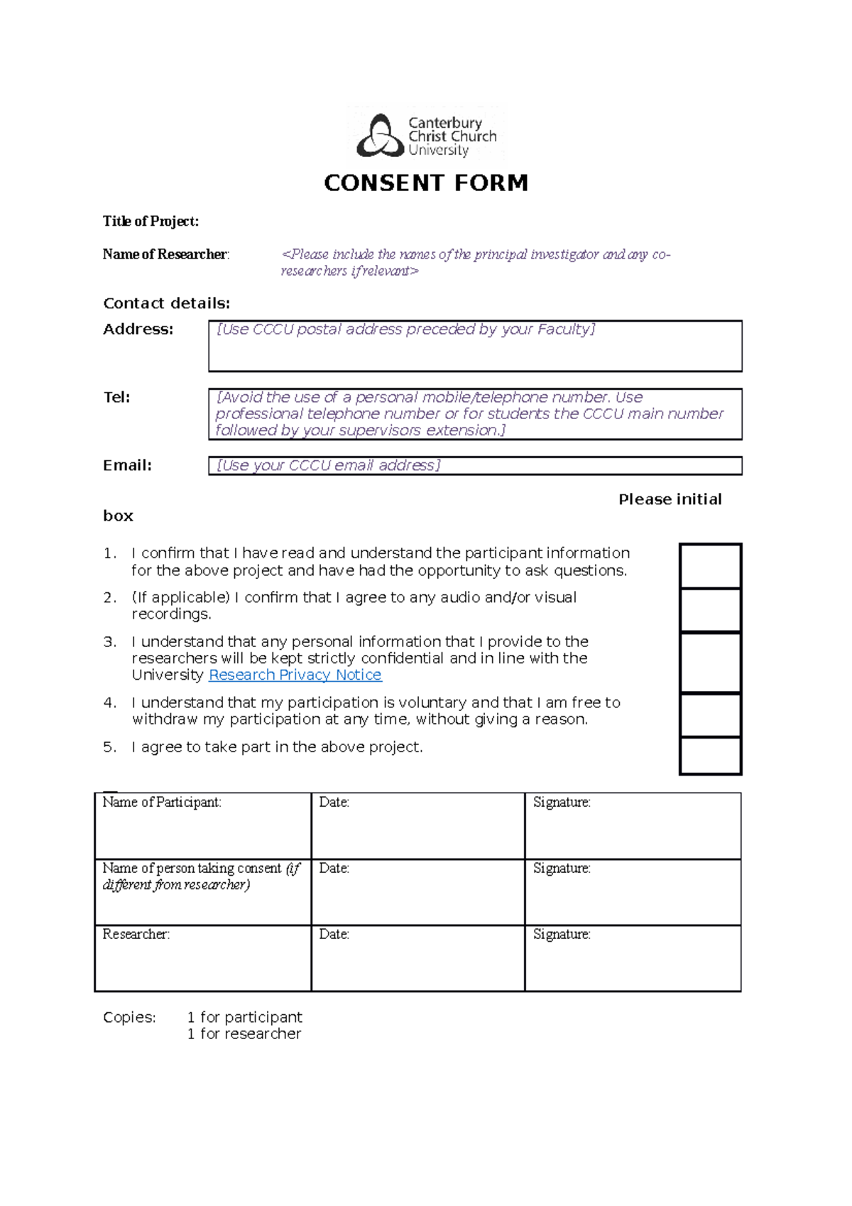Consent-form-Nov19 (1) - CONSENT FORM Title of Project: Name of ...