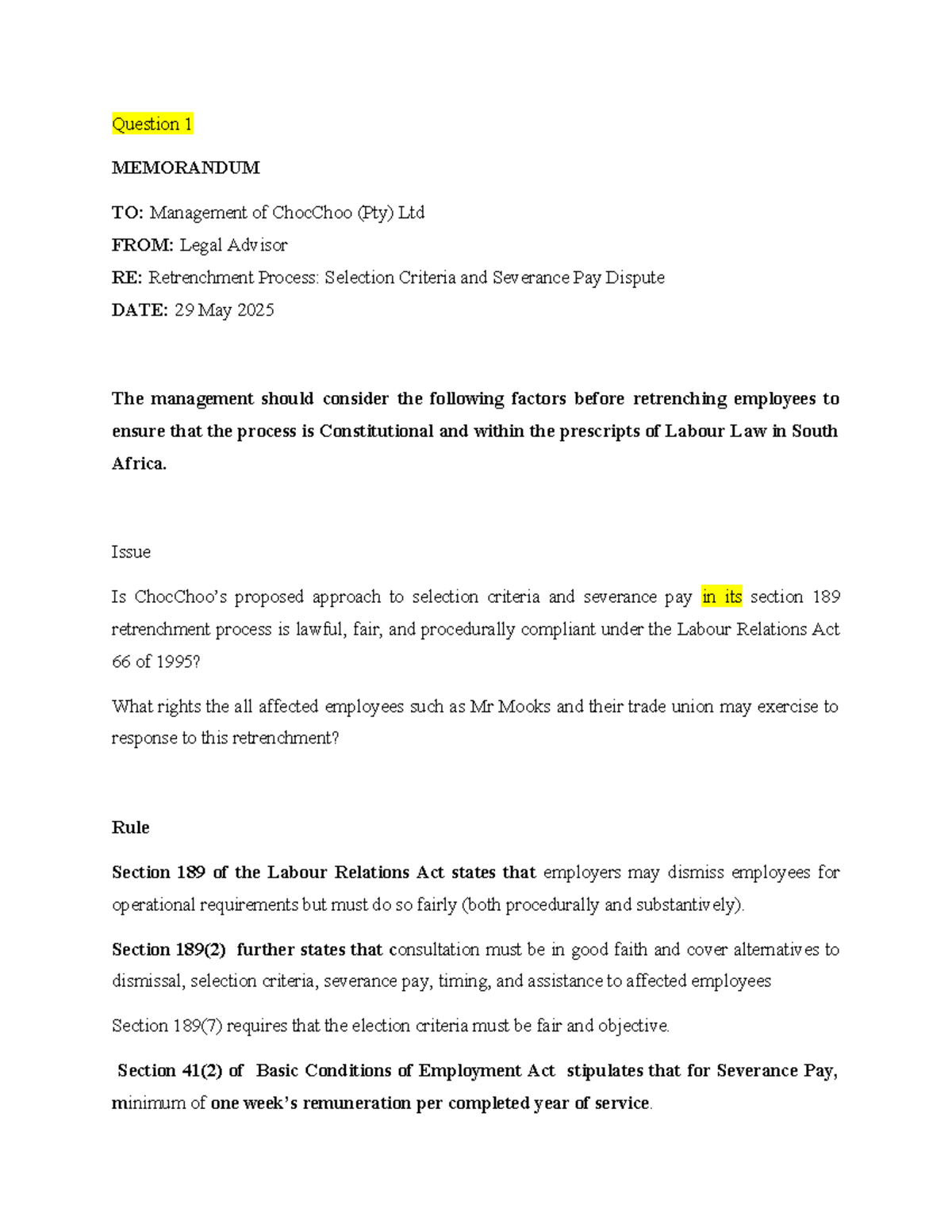 Labour Law Analysis: Retrenchment, Selection Criteria & Severance Pay ...