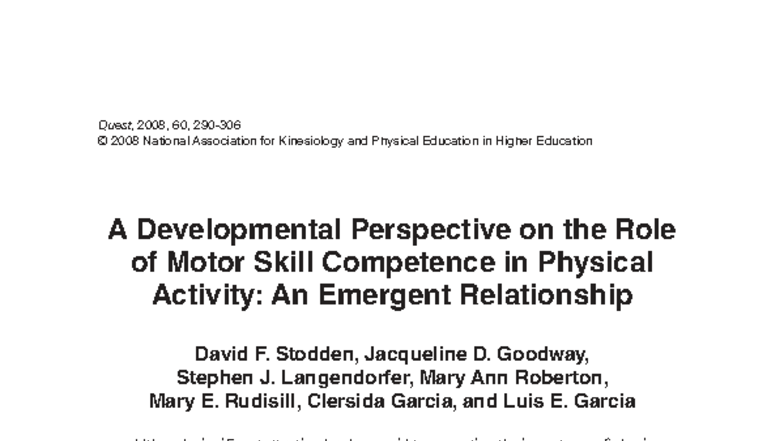 Developmental Perspectives on Motor Skill Competence and Physical ...