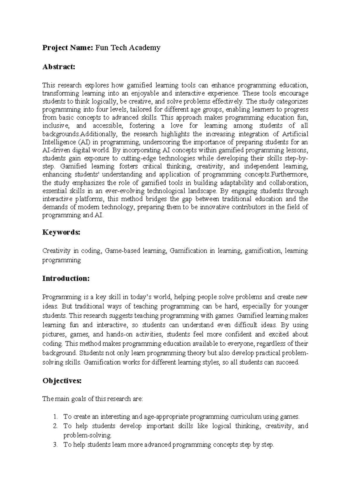 Abstract of Fun Tech Acadmey-1 - Project Name: Fun Tech Academy ...