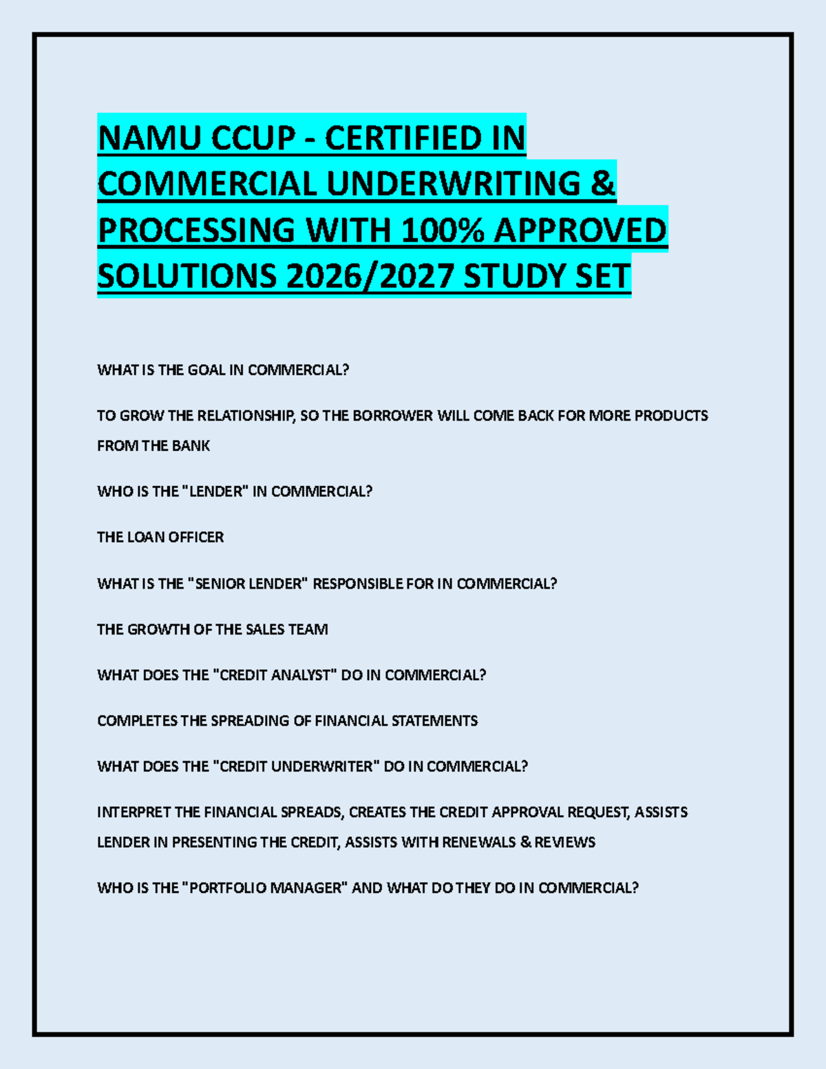 NAMU CCUP - CERTIFIED COMMERCIAL UNDERWRITING & PROCESSING STUDY SET ...