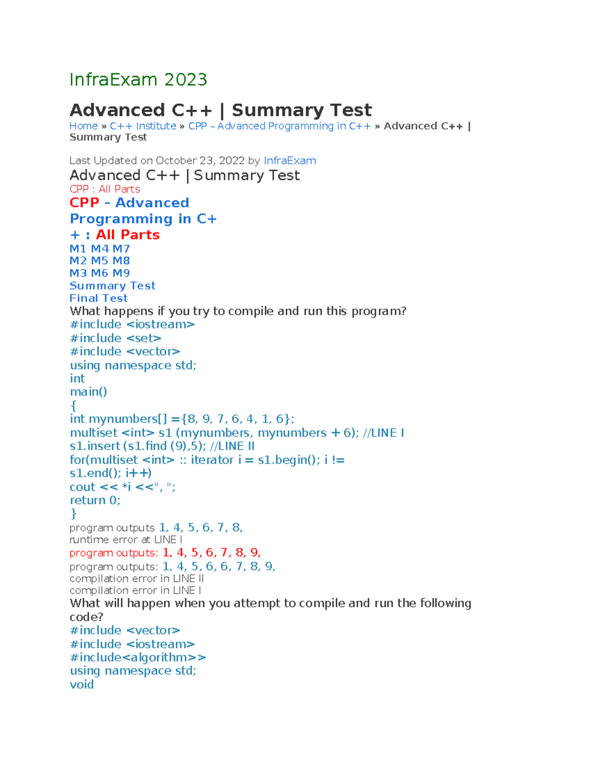 Infra Exam 2023: Advanced C++ Summary Test and Insights - Studocu