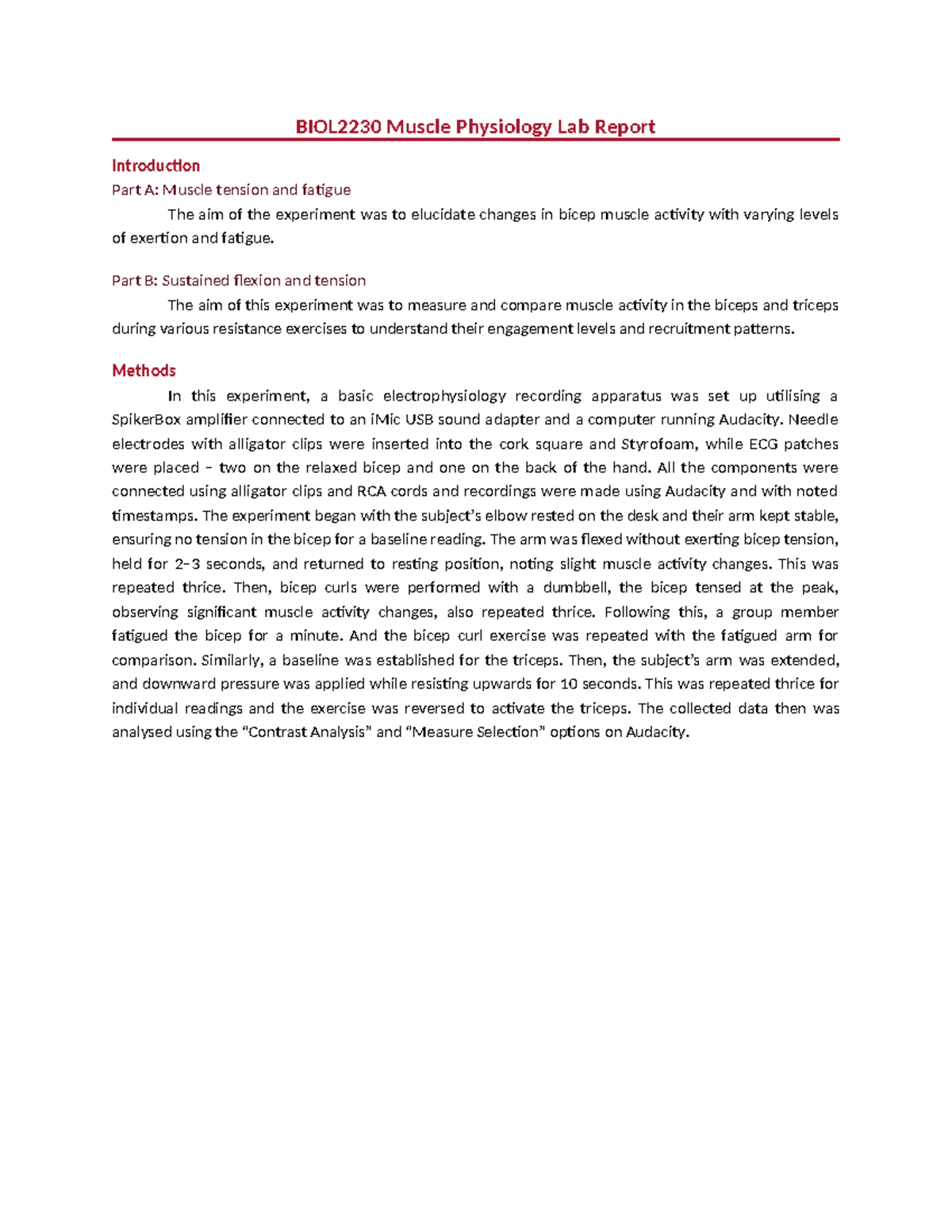 BIOL2230 Lab Report 2: Analysis of Muscle Physiology and Activity - Studocu