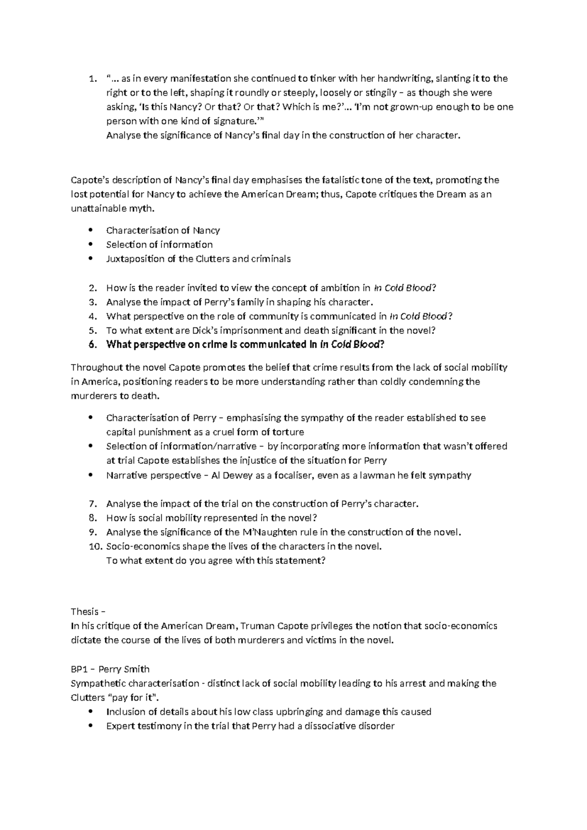 Practice Questions for In Cold Blood (ENG 2020) Exam Prep - Studocu