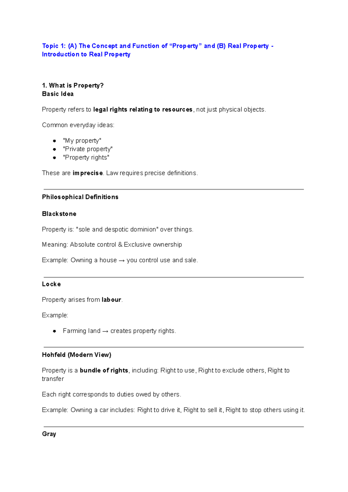 Property Law (LAW101) Topic 1: Concept, Function, and Classification of ...