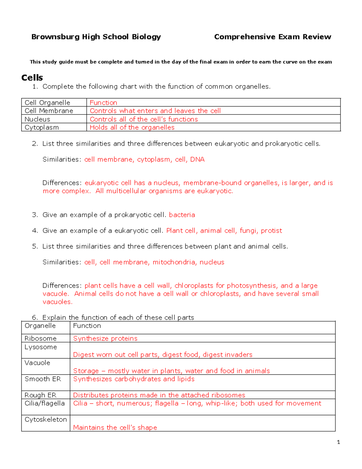 Brownsburg High School Biology Final Exam Review Guide - Studocu