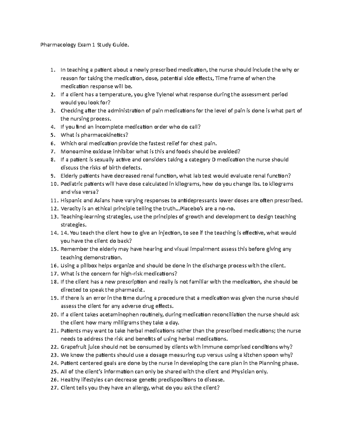 Pharmacology Exam 1 Study Guide: Key Concepts & Nursing Considerations ...