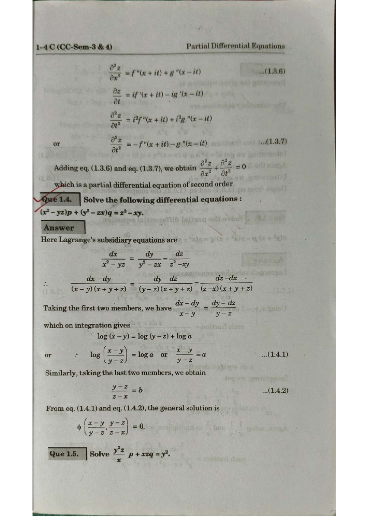 Mathematics IV C: Important Questions on Partial Differential Equations ...