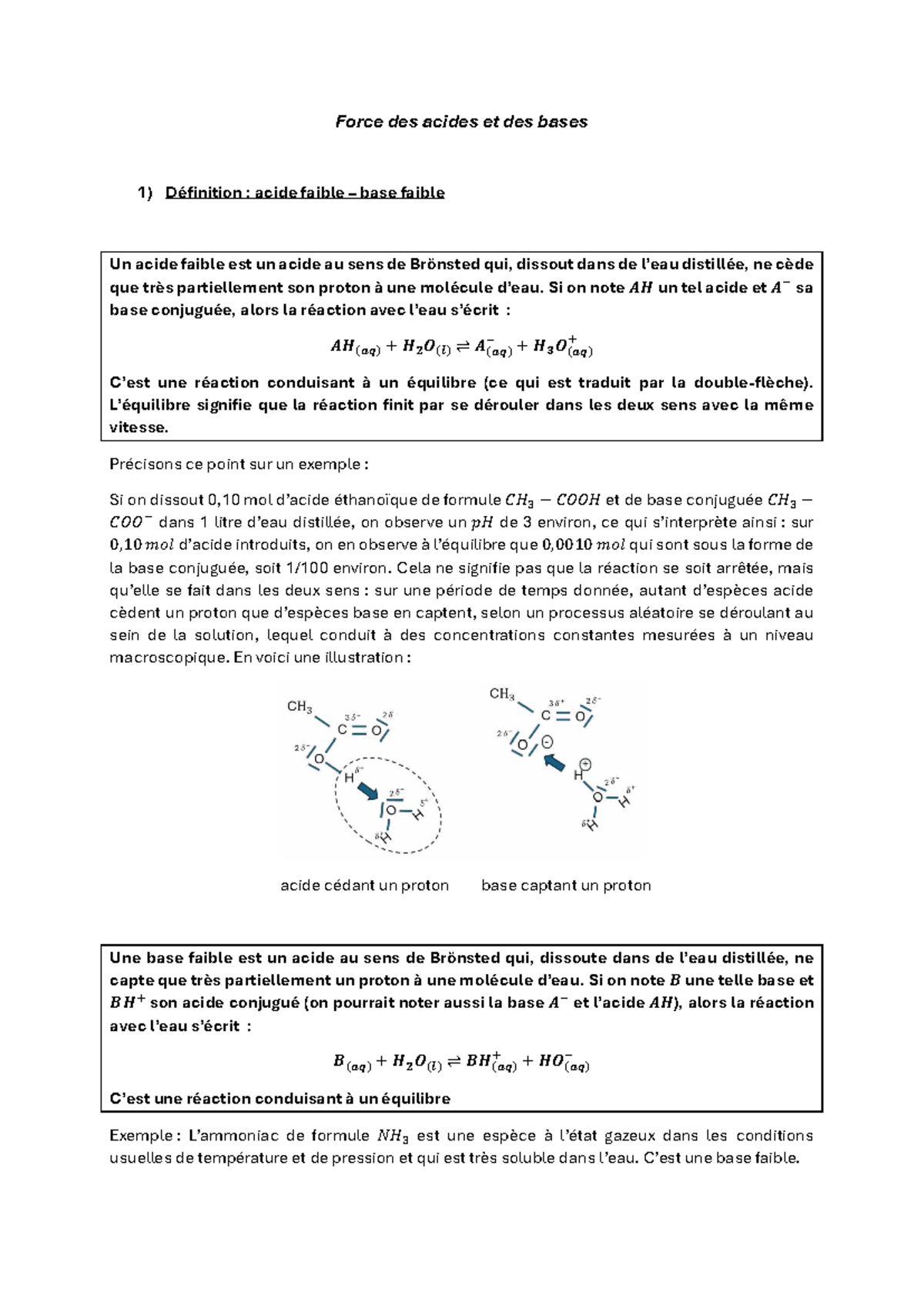 Notes de cours : Acides et Bases Faibles (Chimie 101) - Studocu