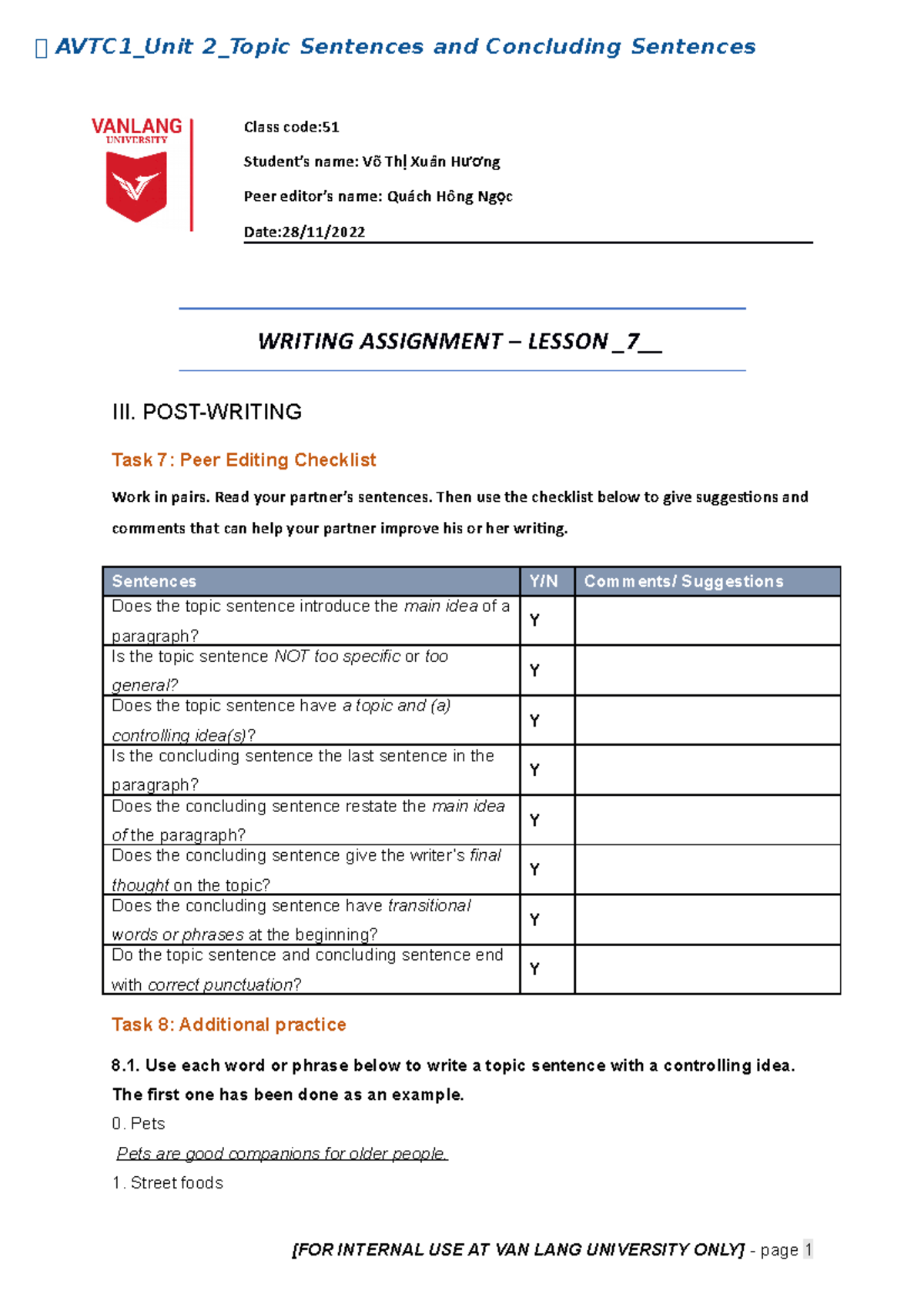 [Official] AVTC1 - Unit 2 - Topic sentences and concluding sentences ...