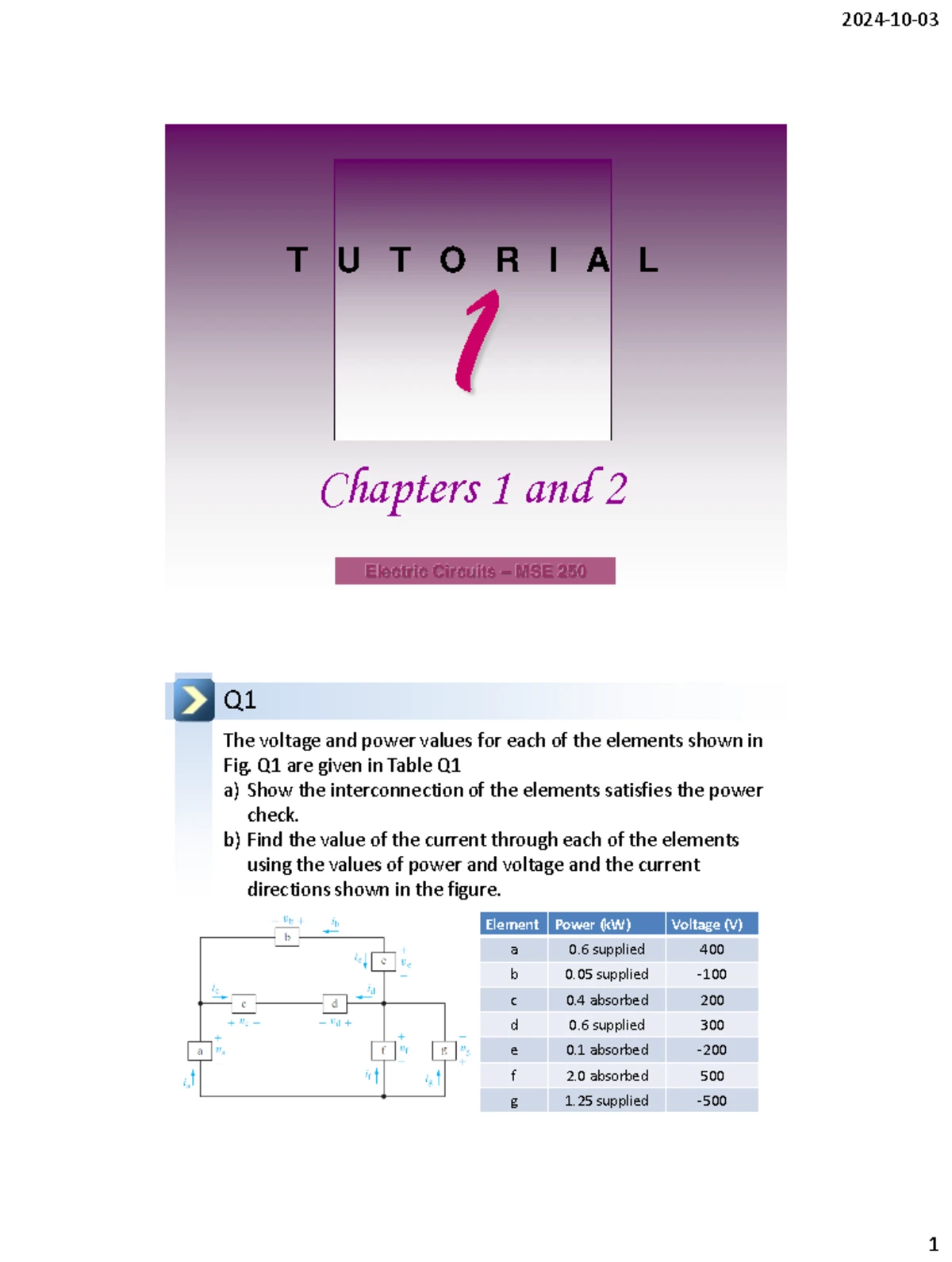 MSE 250 - Introduction to Electric Circuits: Course Overview and ...