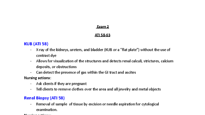 Adult Health Exam 2 - ATI KUB & Kidney Disorders Overview - Studocu