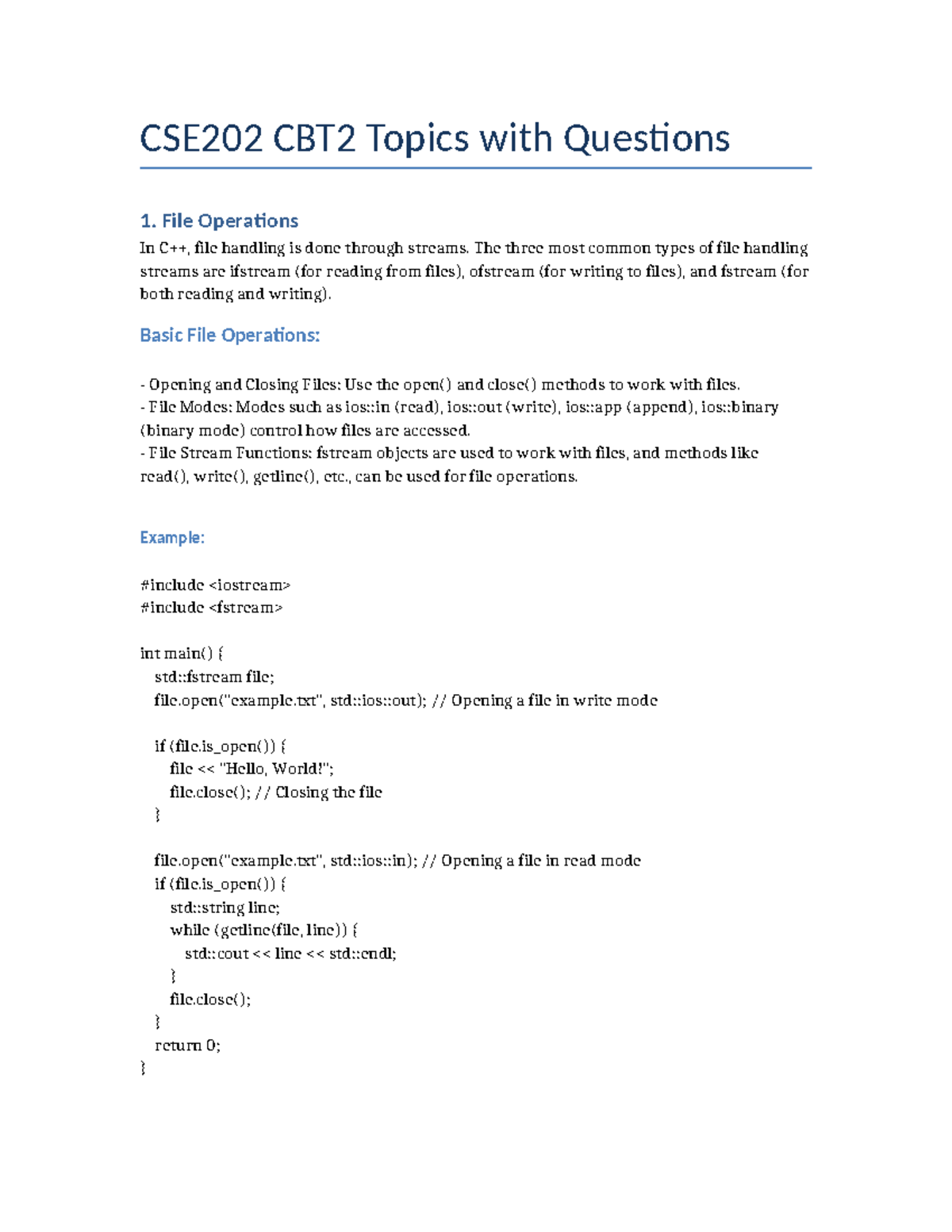 LPU CSE202 Topics with Questions - CSE202 CBT2 Topics with Questions 1 ...