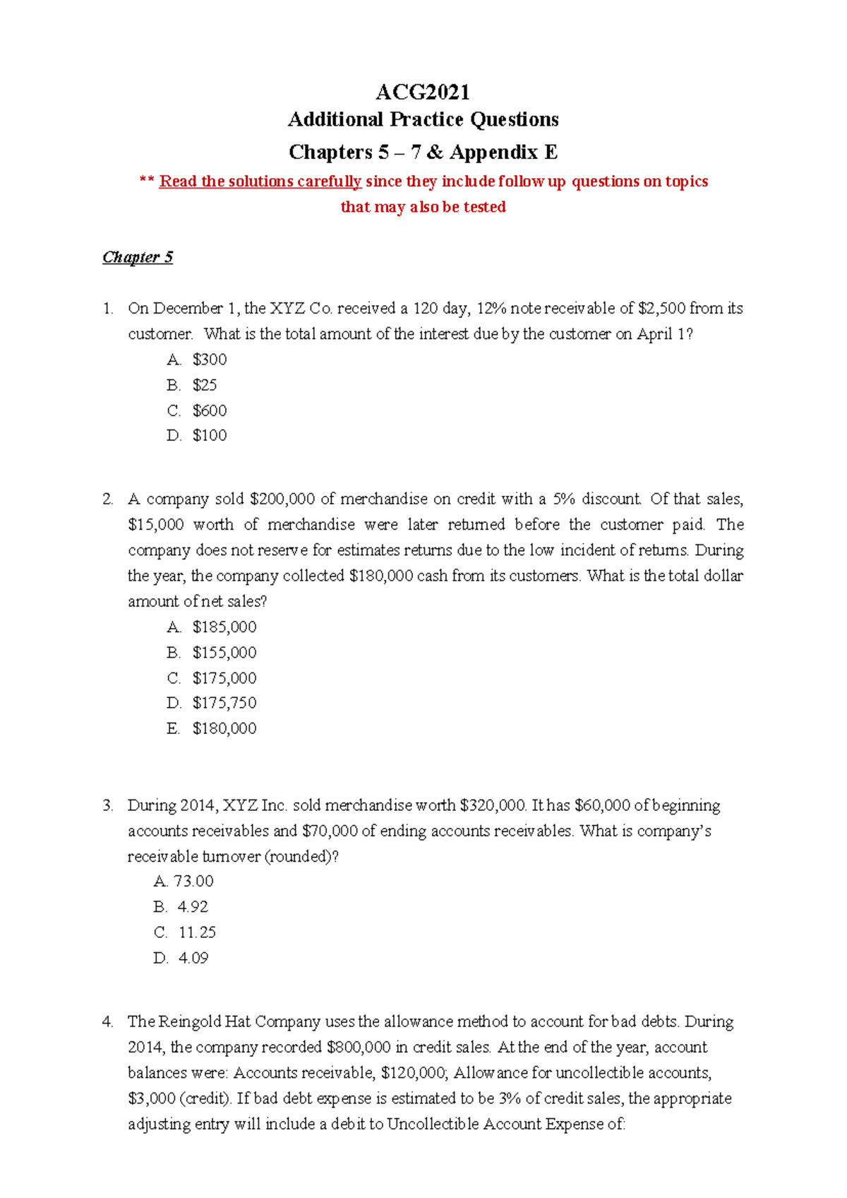 ACG2021 Additional Practice Questions Chapters 5-7 Spring 2025 - Studocu