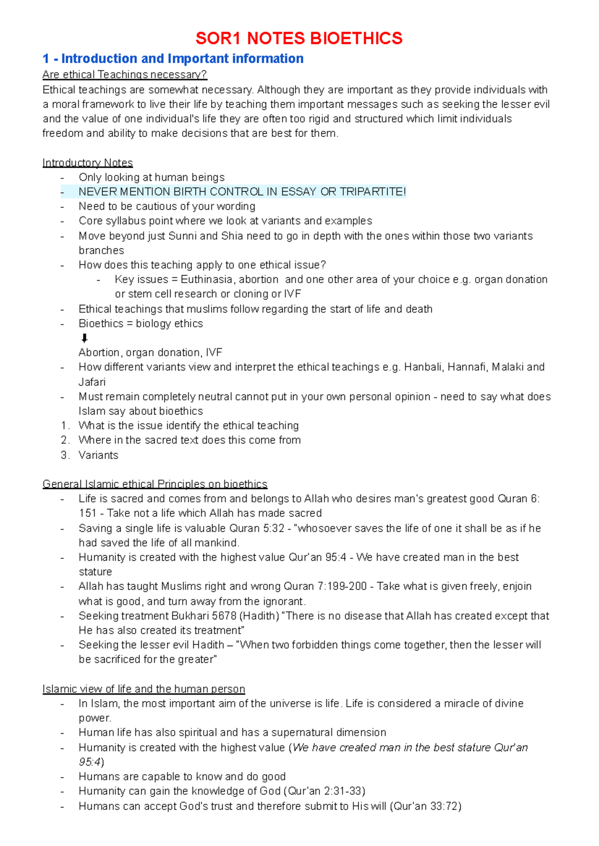 SOR1 BIOETHICS 1: Key Teachings on Life, Death, and Ethical Issues ...