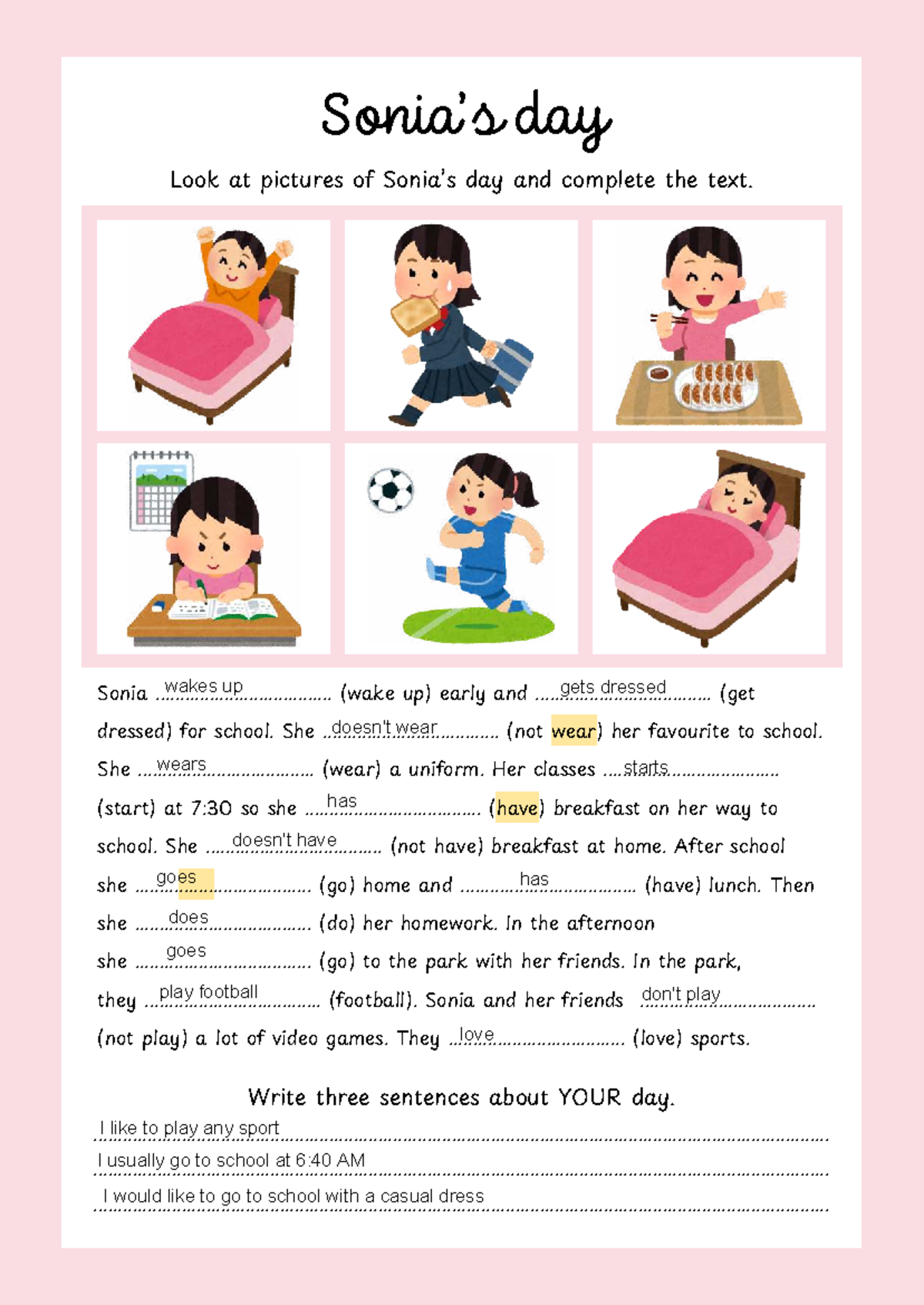 Present Simple Worksheet: Daily Routines and Activities - Studocu