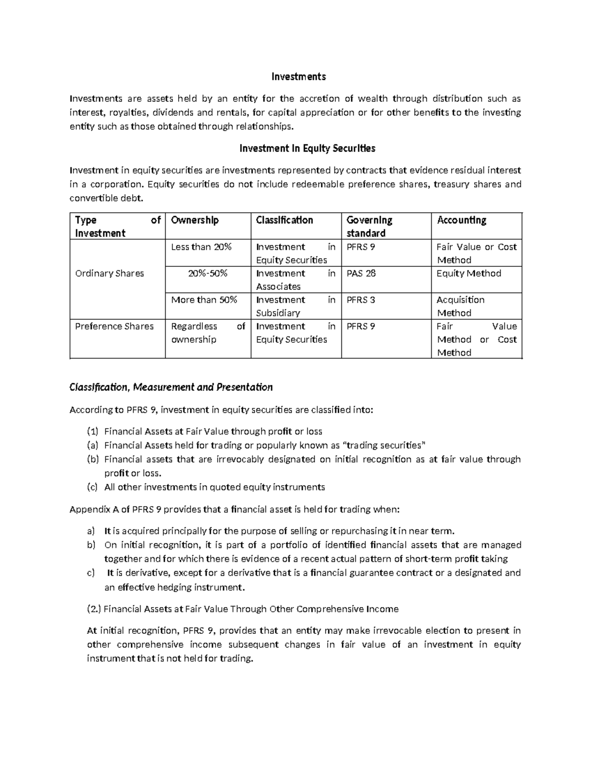 Investments in Equity Securities: Accounting and Measurement (FIN 101 ...