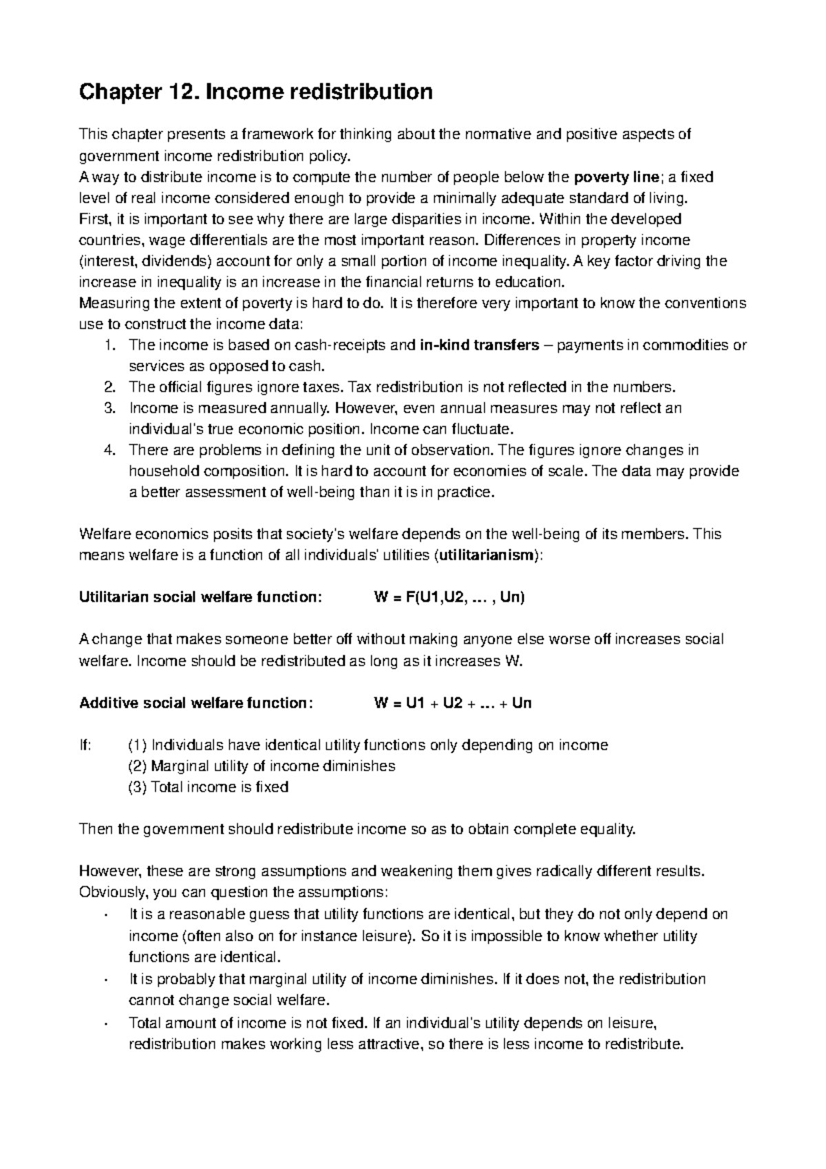 Chapter 12: Income Redistribution and Its Economic Implications - Studocu
