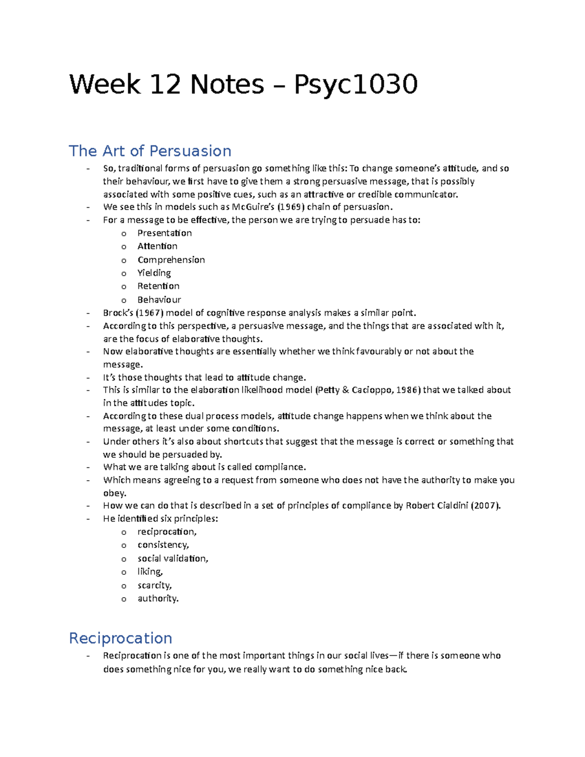 Week 12 Notes - Psyc1030 - PSYC1030 - UQ - Studocu