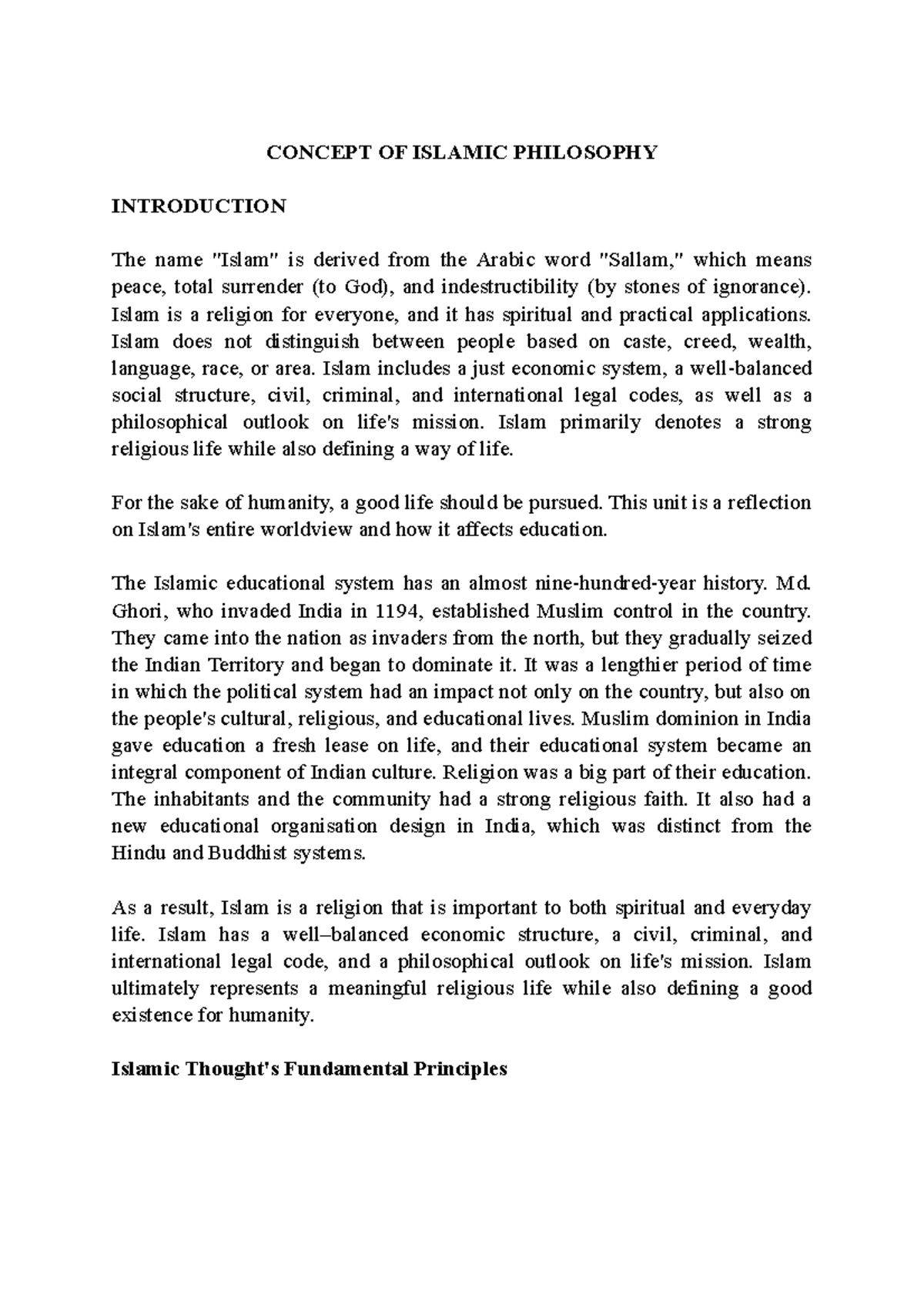 Concept OF Islamic Philosophy - CONCEPT OF ISLAMIC PHILOSOPHY ...
