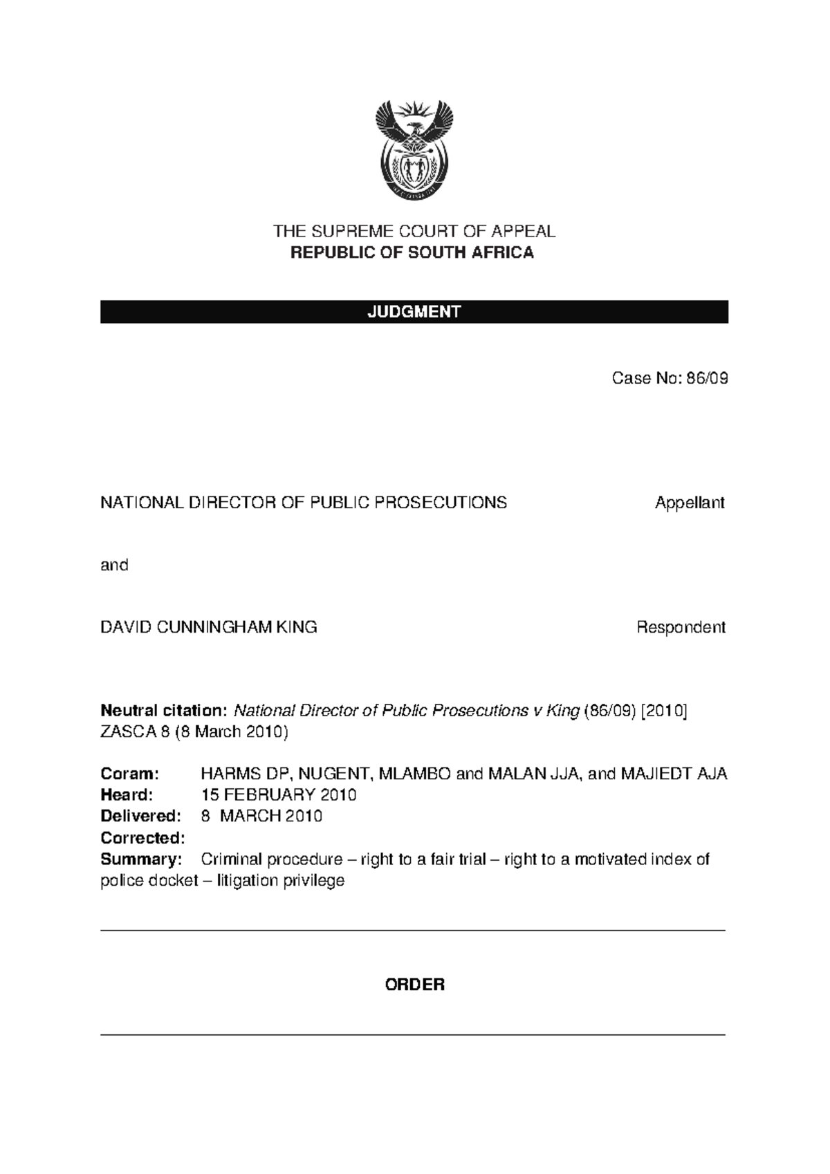 NDP v King: Fair Trial Rights & Police Docket Privilege Analysis - Studocu