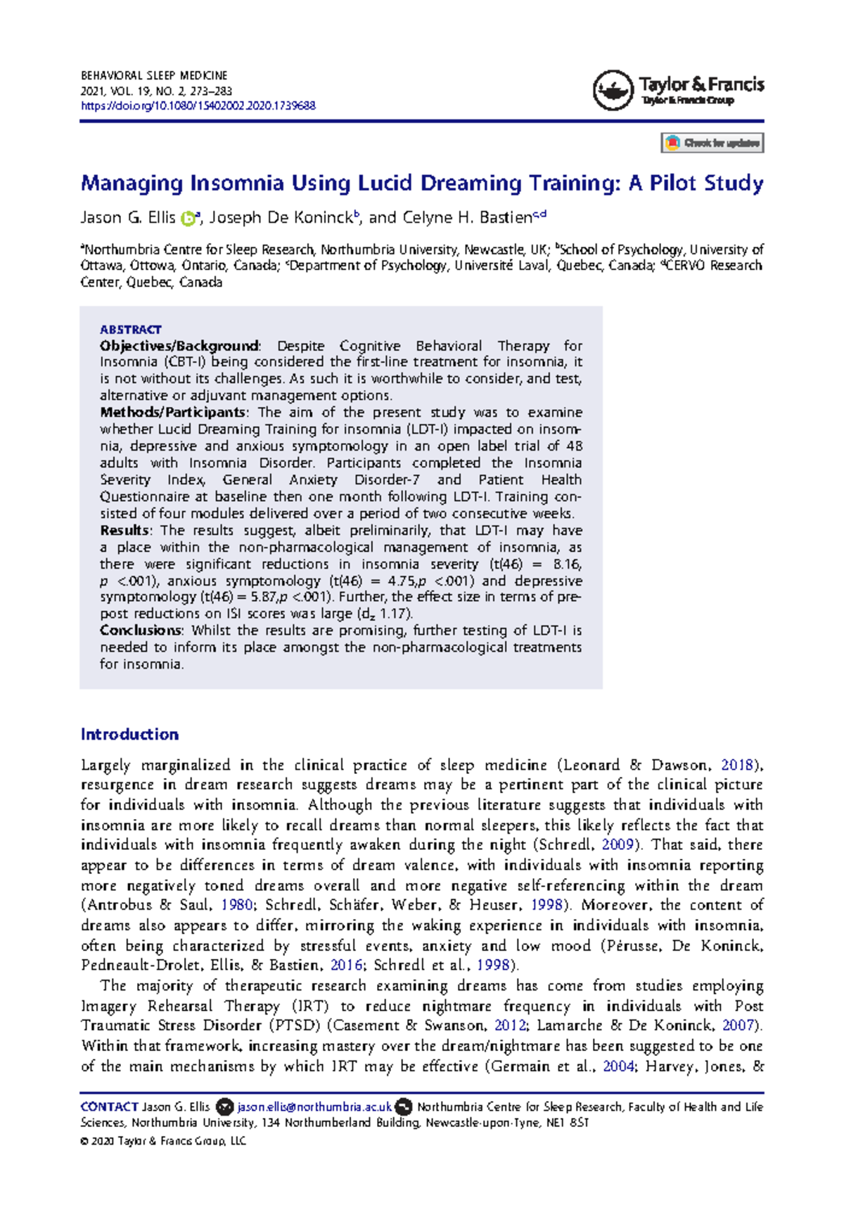 Lucid Dreaming Training for Insomnia Management: Pilot Study Insights ...