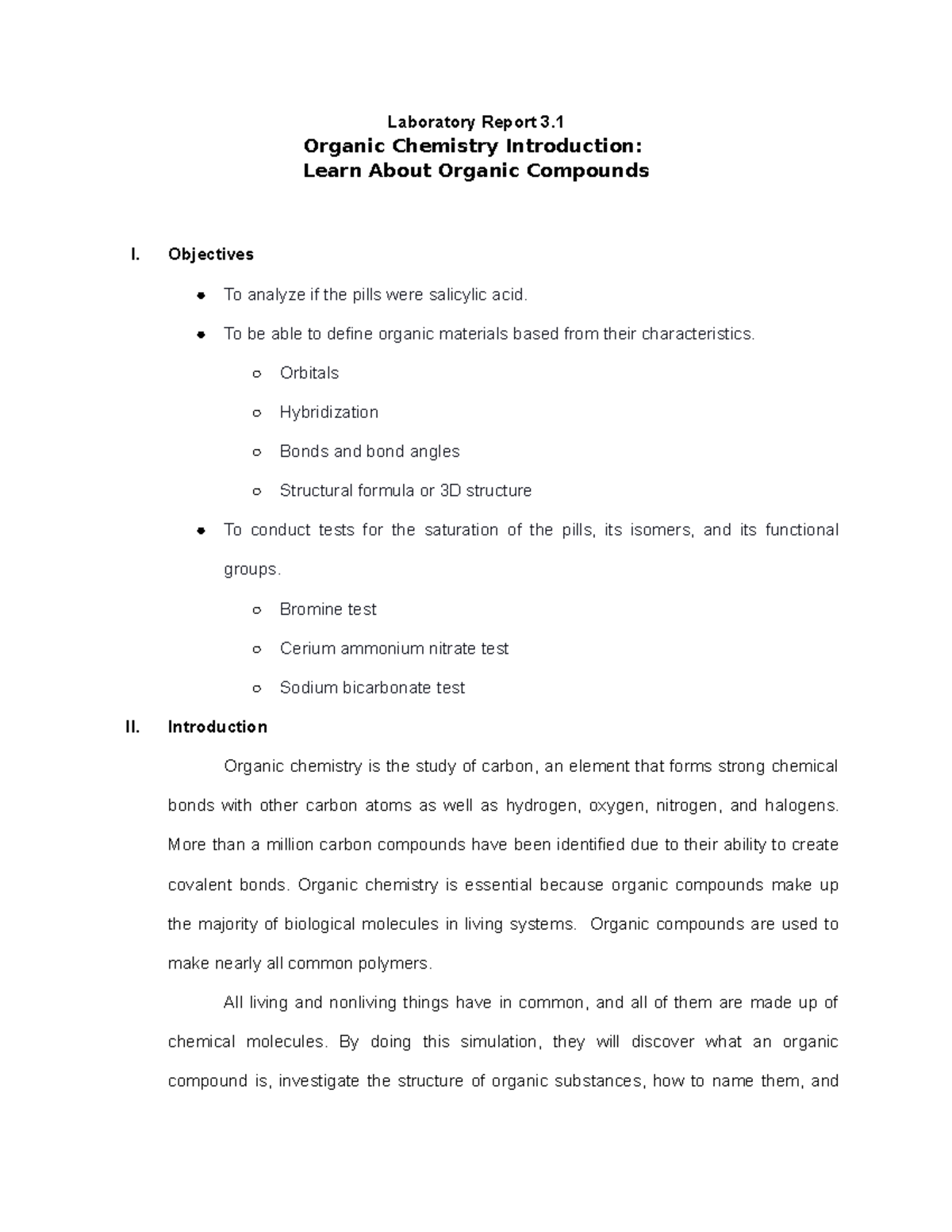 Lab 7 - 3.1 Organic Chemistry Analysis Lab Report - Studocu