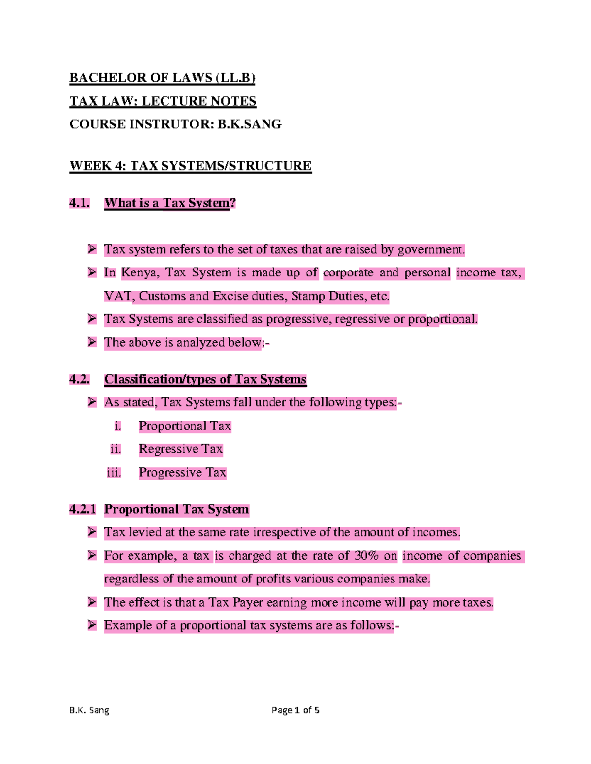Taxation WEEK 4 -Tax System Structured - BACHELOR OF LAWS (LL) TAX LAW ...