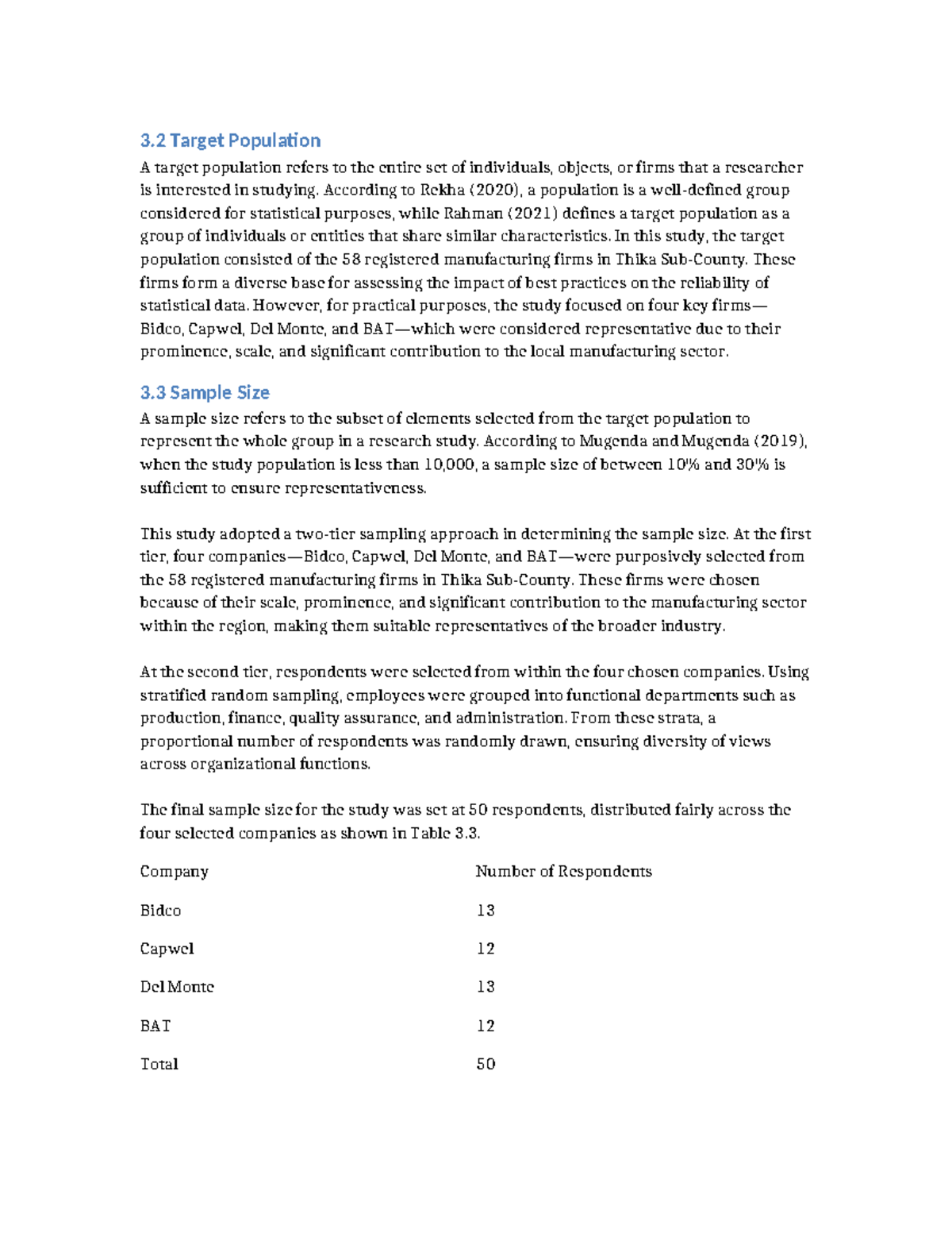 Sample Size Design Procedure for Target Population Analysis - Studocu