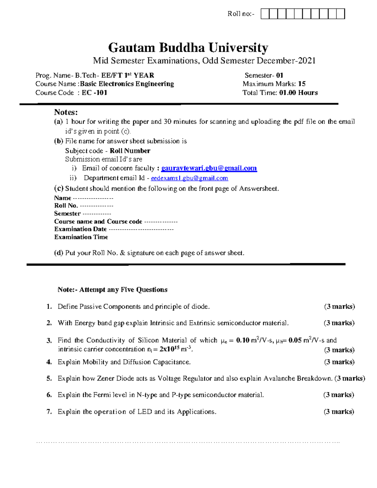 Midterm Paper EC-101: Basic Electronics Engineering Notes - Studocu