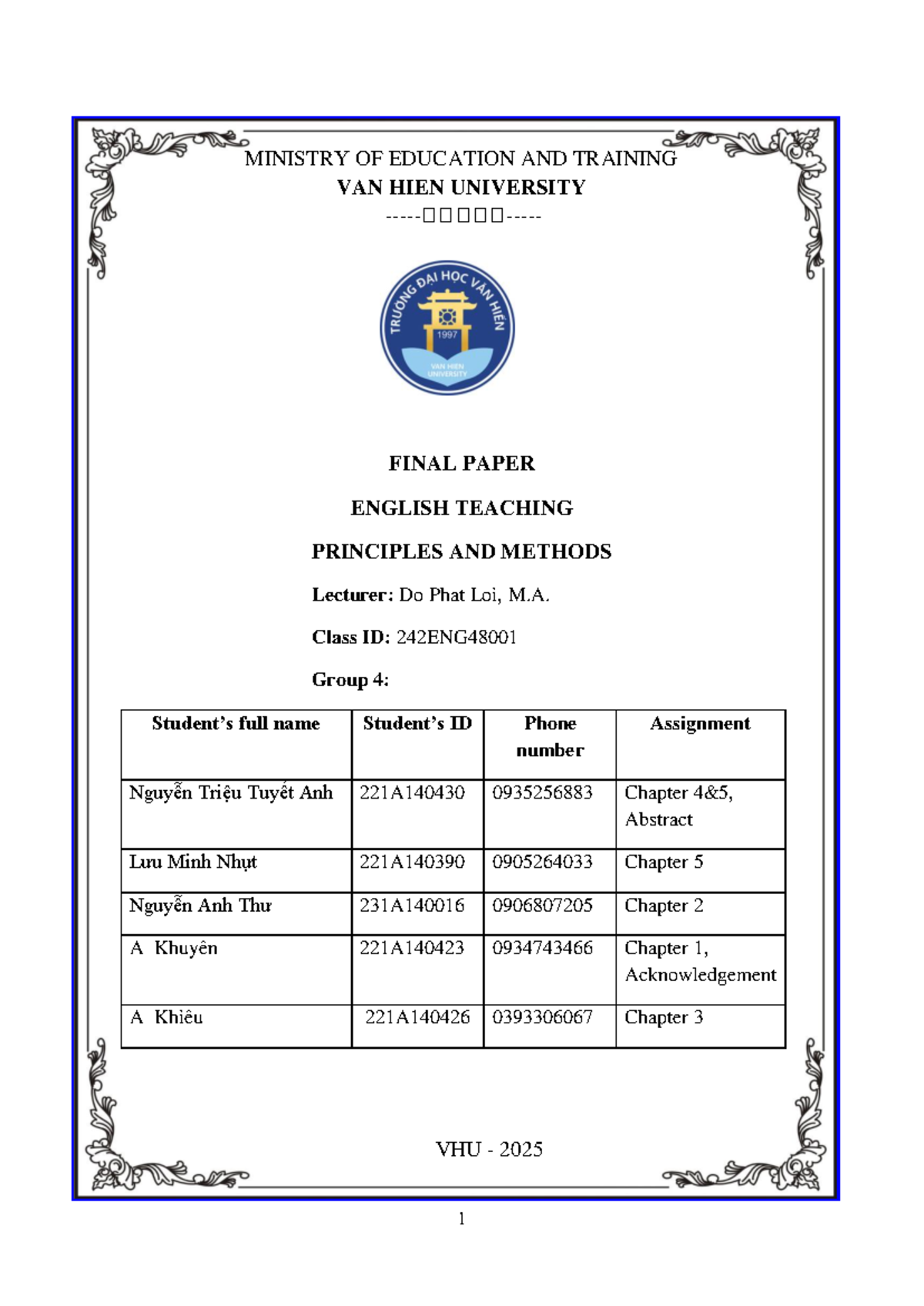 242ENG48001 Final Paper: Teaching Principles & ALM Methods - Group 4 ...