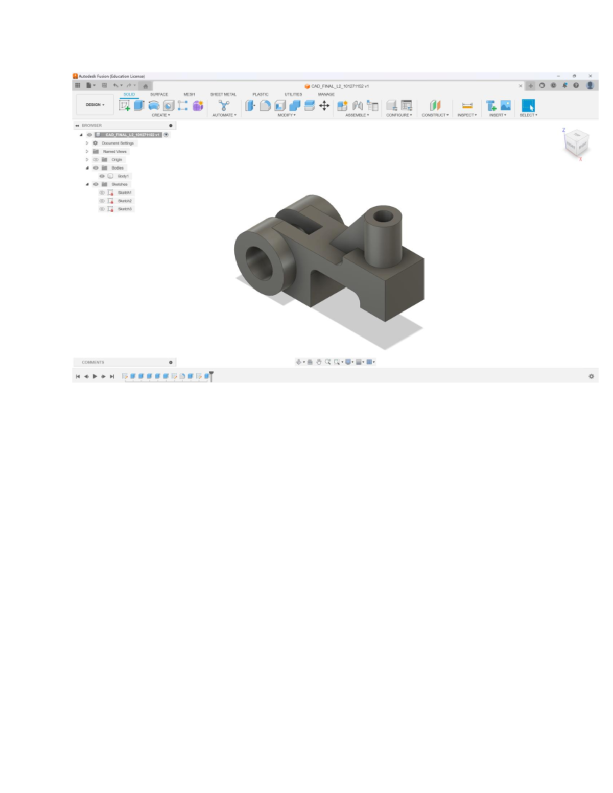 CAD LAB Final - Autodesk Fusion (Education License) o X a CAD_FINAL_L2 ...