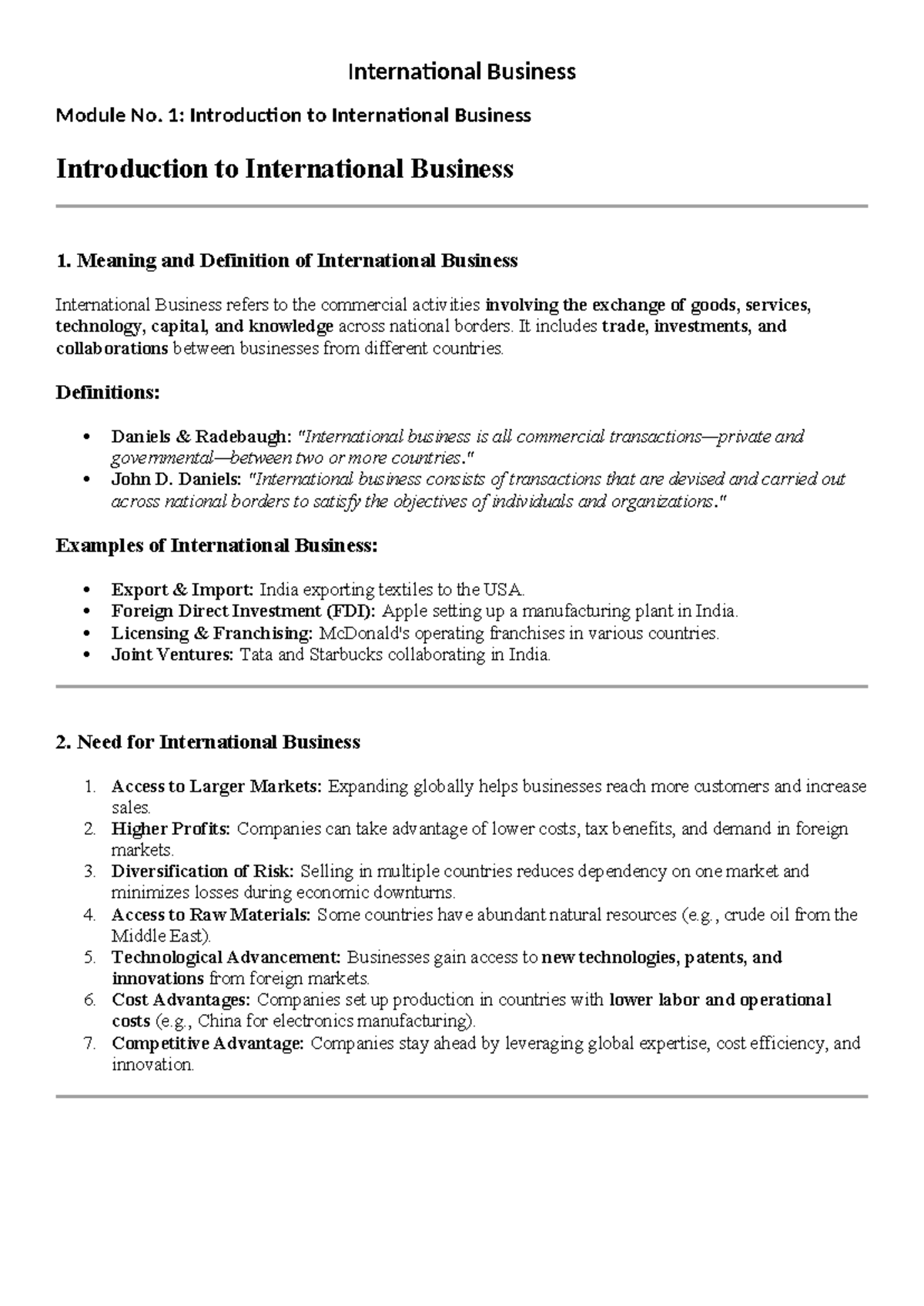 International Business Module 1: Intro to Global Trade Concepts - Studocu